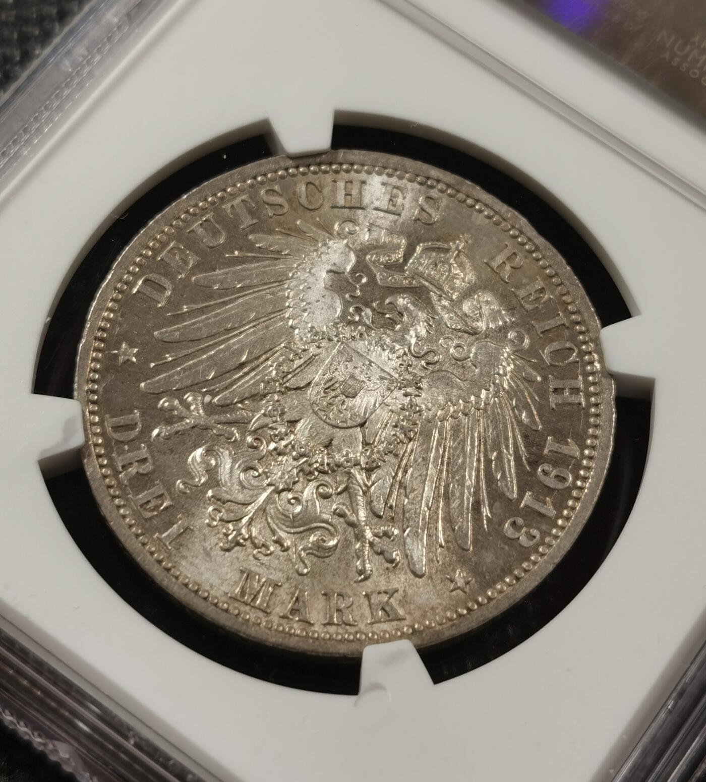 甄臻铺-世界钱币拍卖（第7期）新铺开张，欢迎捧场 NGC-MS62 1913年德国德国2马克，淡淡金色包浆，品相极好