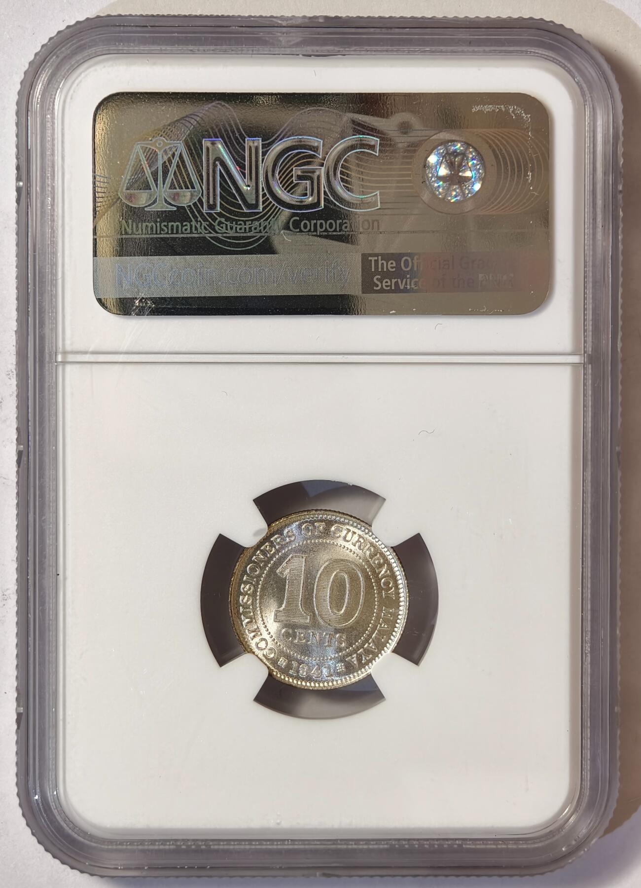 紫瑗钱币——第522期 马来亚 1941年 乔治六世 10分 银币 NGC MS64