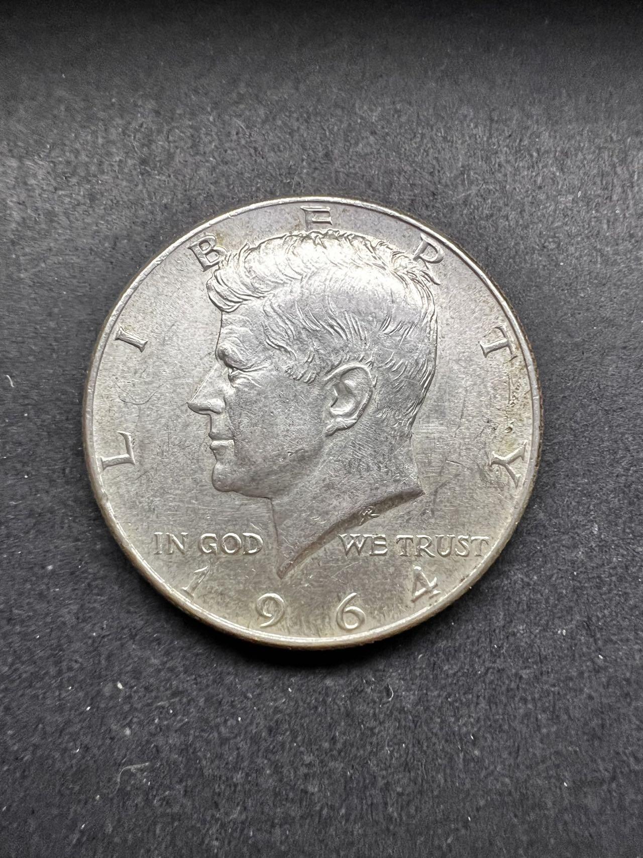 聚福钱庄★世界钱币第四期 全场包邮 欢迎参拍 美国1964年肯尼迪50分银币 高银版 