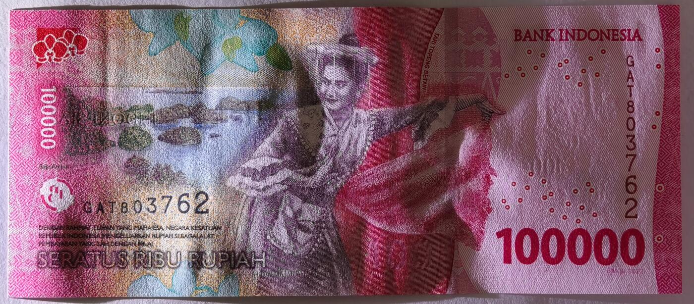 紫瑗钱币——第538期——纸币场 印度尼西亚 2022年 苏加诺和穆罕默德·哈达 100000卢比 UNC