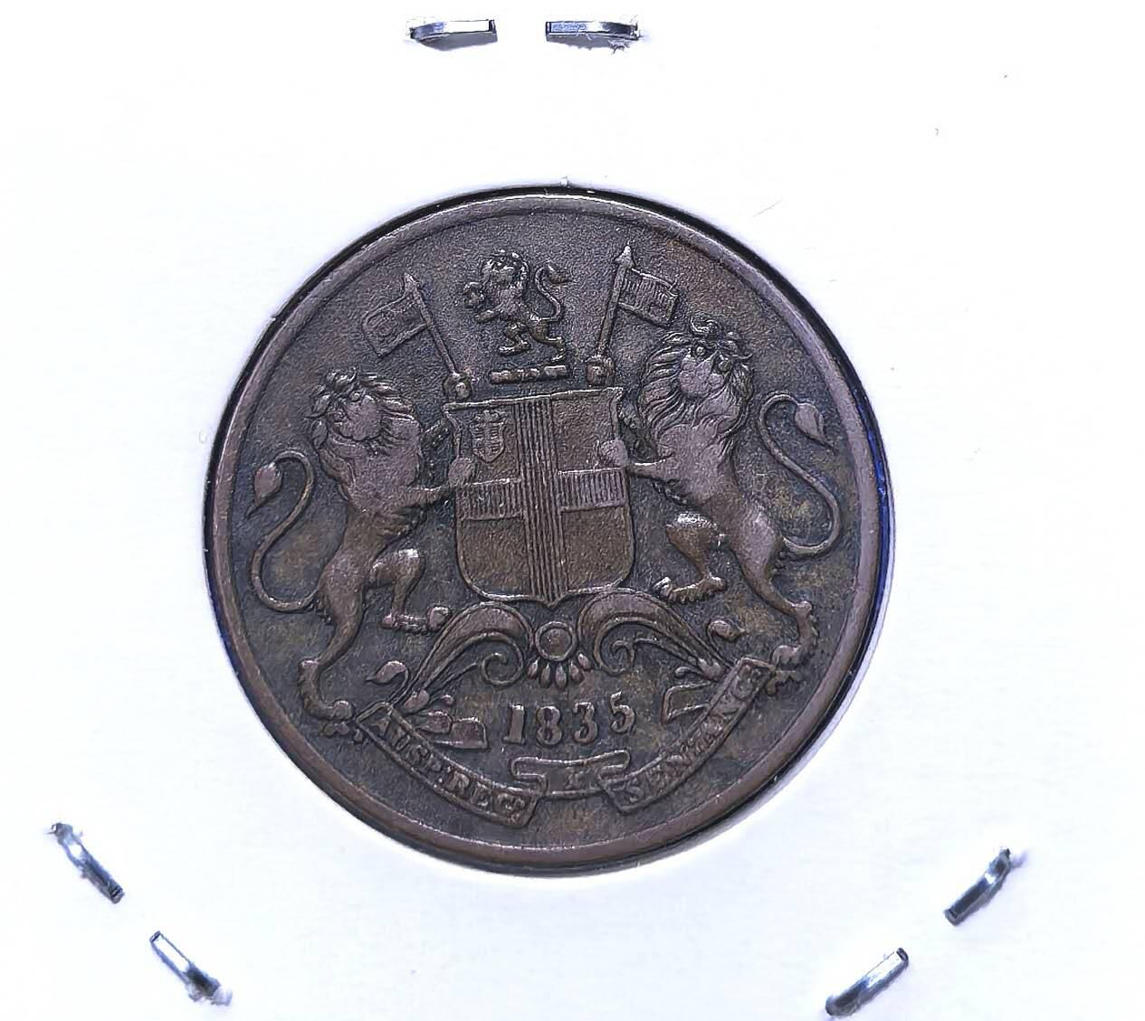 北京马甸外国币专卖第135期，外国币专场，陆续上拍，欢迎关注 英属东印度公司1835年1/4安娜铜币 