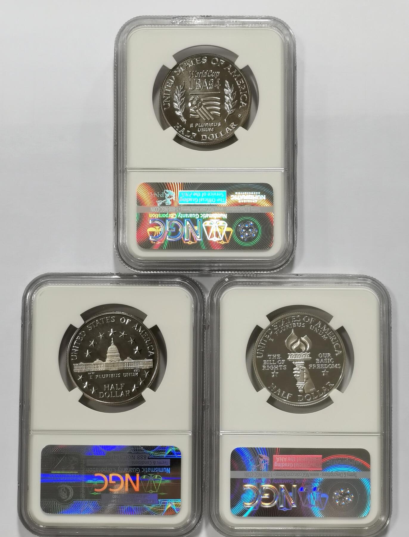 博洋堂世界钱币拍卖第113期（全场包邮） NGC PF69UC/MS69 美国三枚半圆纪念币和精制币，高分难得，图案精美，值得一玩