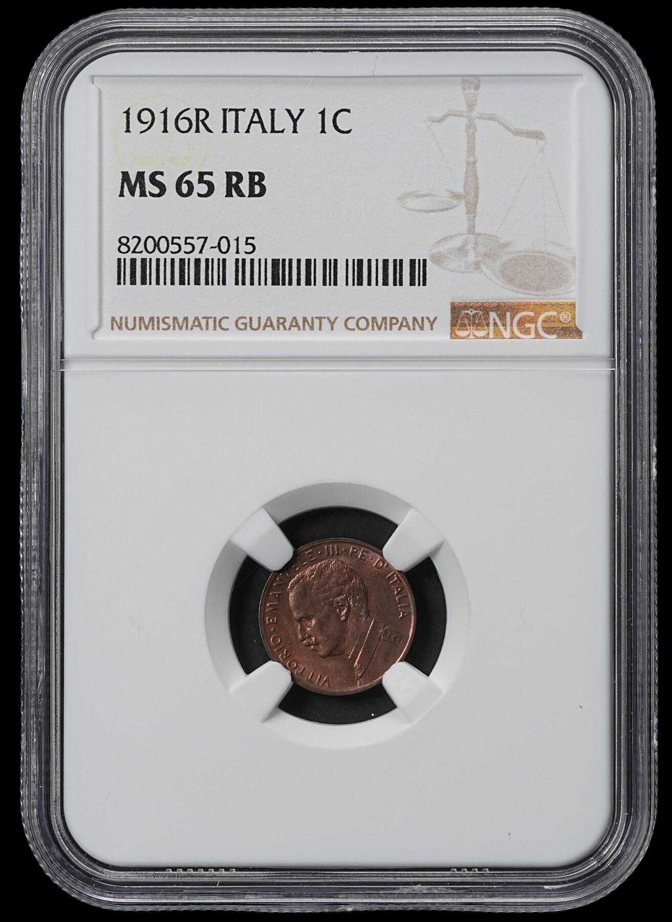 修遠堂世界钱币第六十期 NGC MS65RB 1916年意大利1分铜币