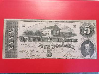 1862年美国宾夕法尼亚州纸币5美元  百年老纸币 稀少 包老包真 - 1862年美国宾夕法尼亚州纸币5美元  百年老纸币 稀少 包老包真