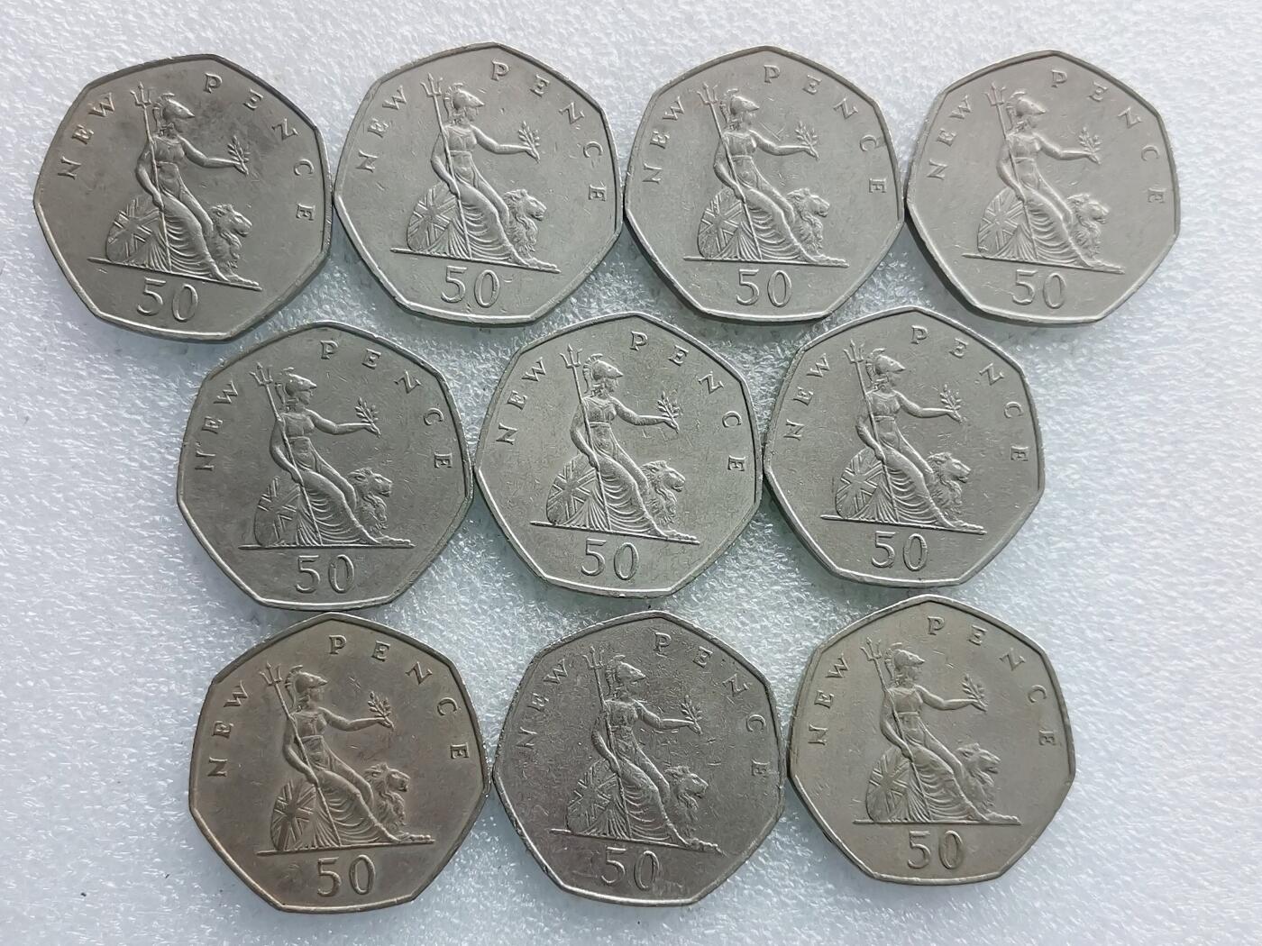 第一海外回流一元起拍收藏 散集专场. 第177期 英国1969年50便士硬币 10枚