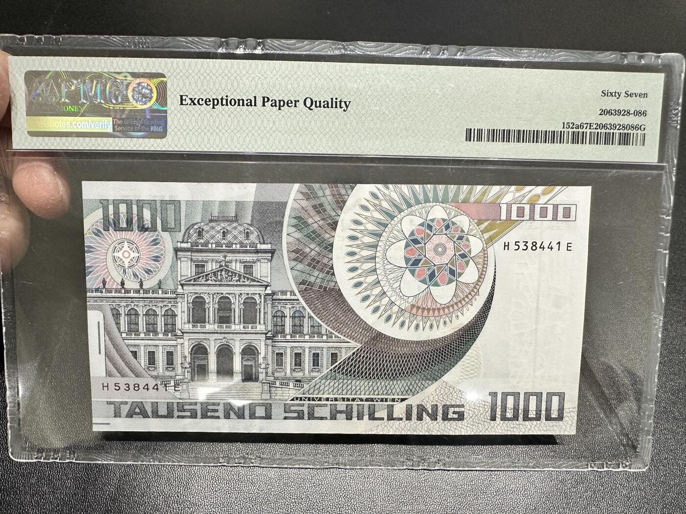 《外钞收藏家》第五百一十七期（五一假期畅拍场）（本平台长期征集拍品、欢迎联系） 1983年奥地利1000先令 PMG67 薛定谔