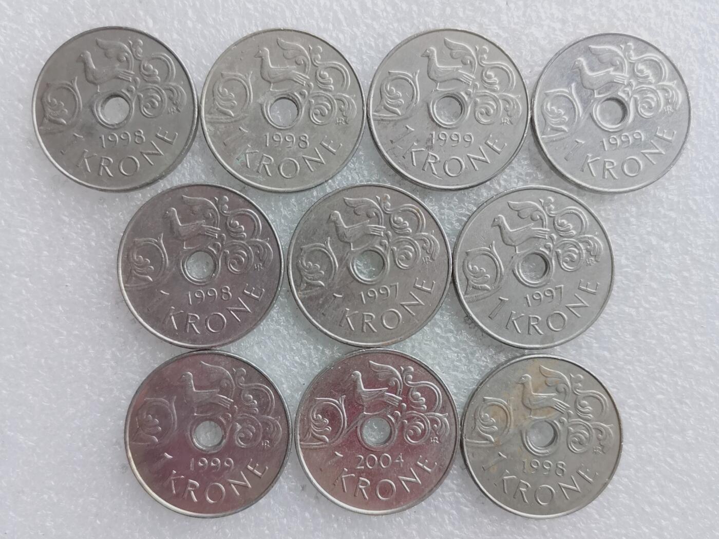第一海外回流一元起拍收藏 散集专场. 第177期 挪威1克朗硬币 10枚