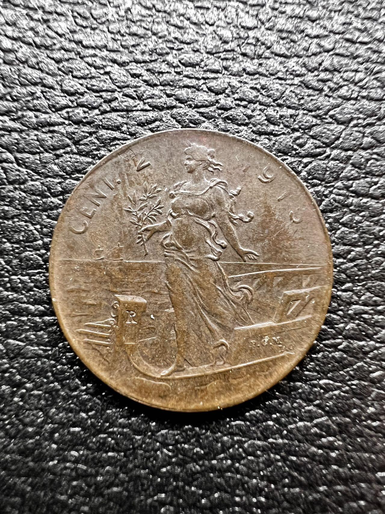 聚福钱庄★世界钱币第四期 全场包邮 欢迎参拍 意大利1913年2分铜币 拿花女神