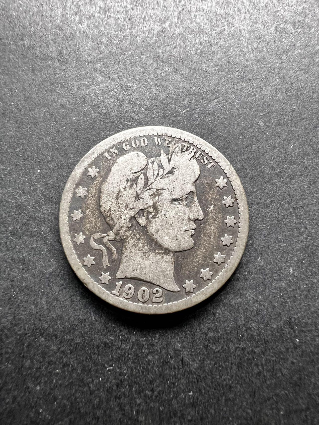 聚福钱庄★世界钱币第四期 全场包邮 欢迎参拍 美国1902年巴伯25分银币