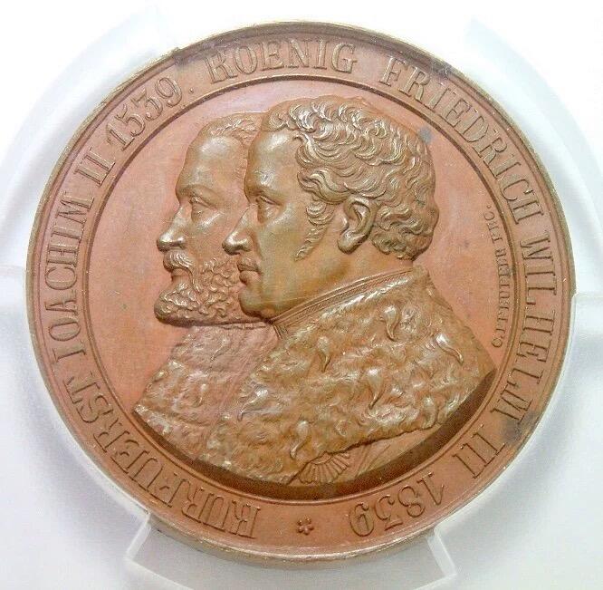 【艺术】超大盒PCGS SP63 德国艺术大章1839年 普鲁士新教改革三百年高浮雕精制大铜章 样章