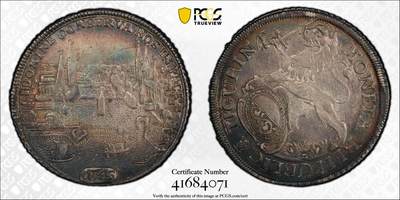 博洋堂世界钱币拍卖第113期（全场包邮） - PCGS AU55 瑞士苏黎世1745年城市景观泰勒银币，n/p均冠军分，广告币，正面狮子霸气又呆萌，五彩包浆，盒子有裂纹，不影响币本身