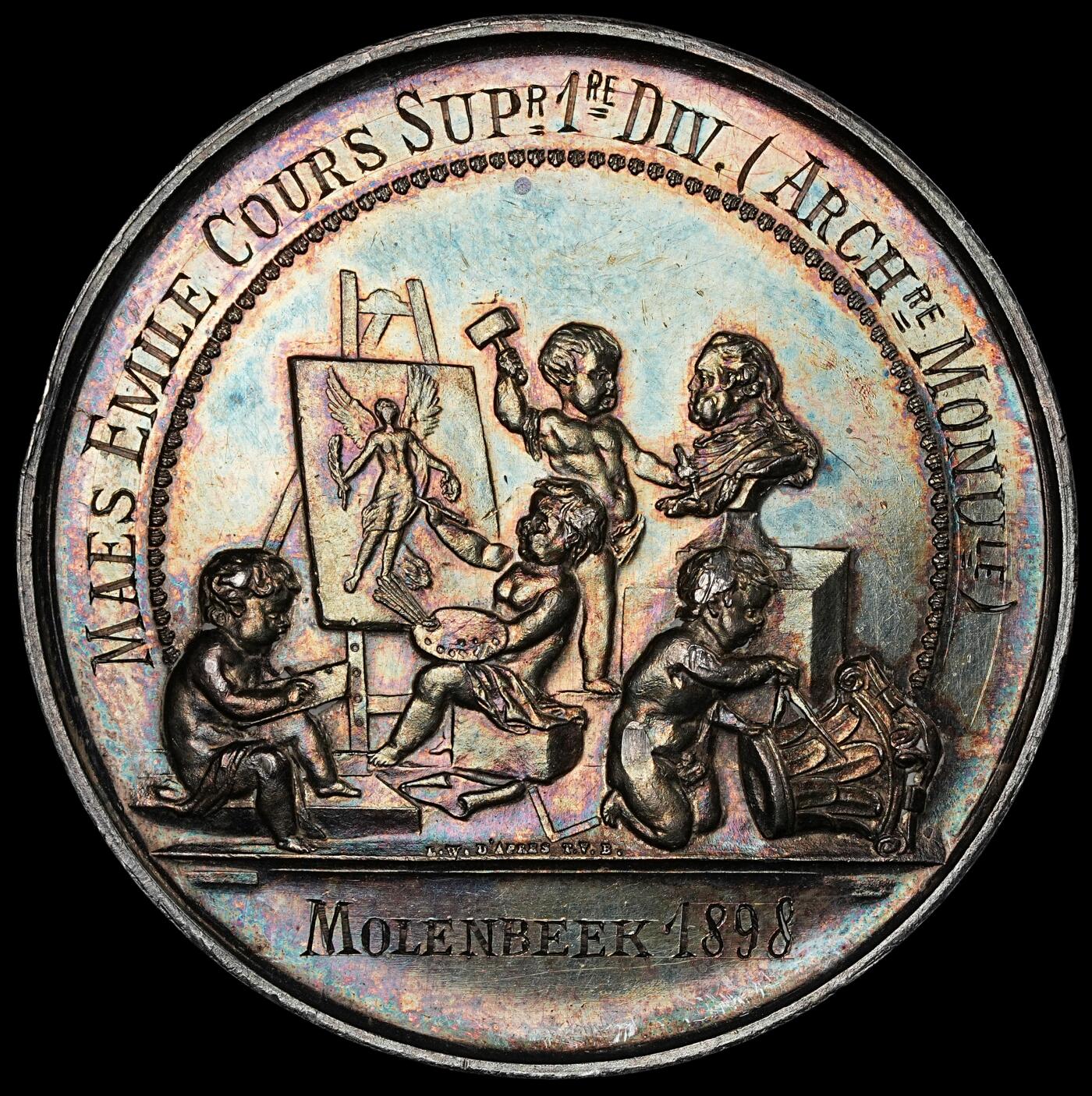 修遠堂世界钱币第六十期 1898年比利时银章 50.80mm，45.46g 边微微磕 五彩