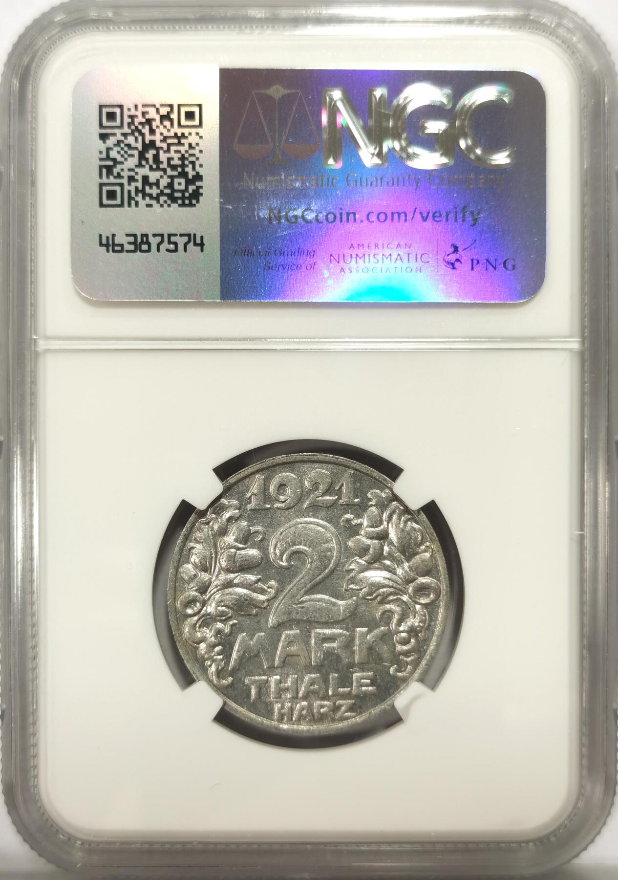 博洋堂世界钱币拍卖第113期（全场包邮） NGC MS64 德紧德国塔勒哈茨1921年大猫2马克铝币