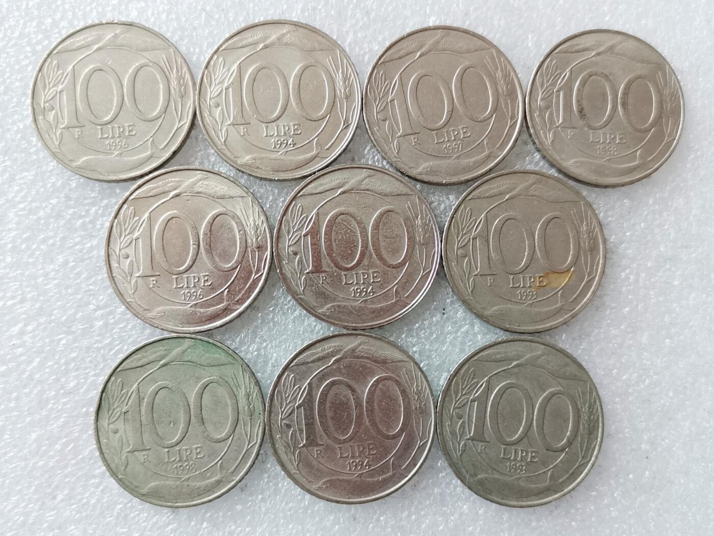 第一海外回流一元起拍收藏 散集专场. 第178期 意大利100里拉硬币 10枚
