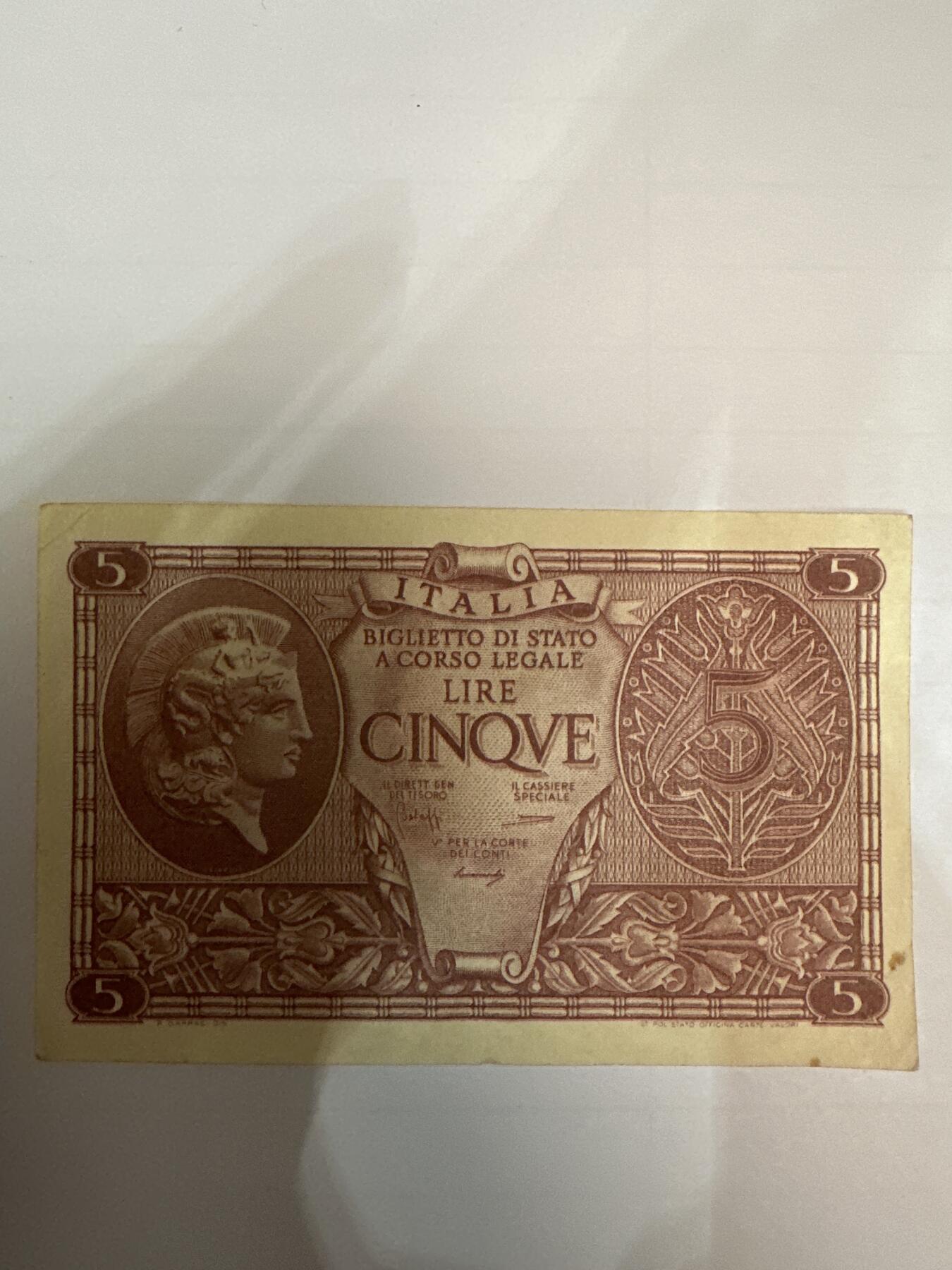 第二弹 纸币专场 1944年意大利5里拉