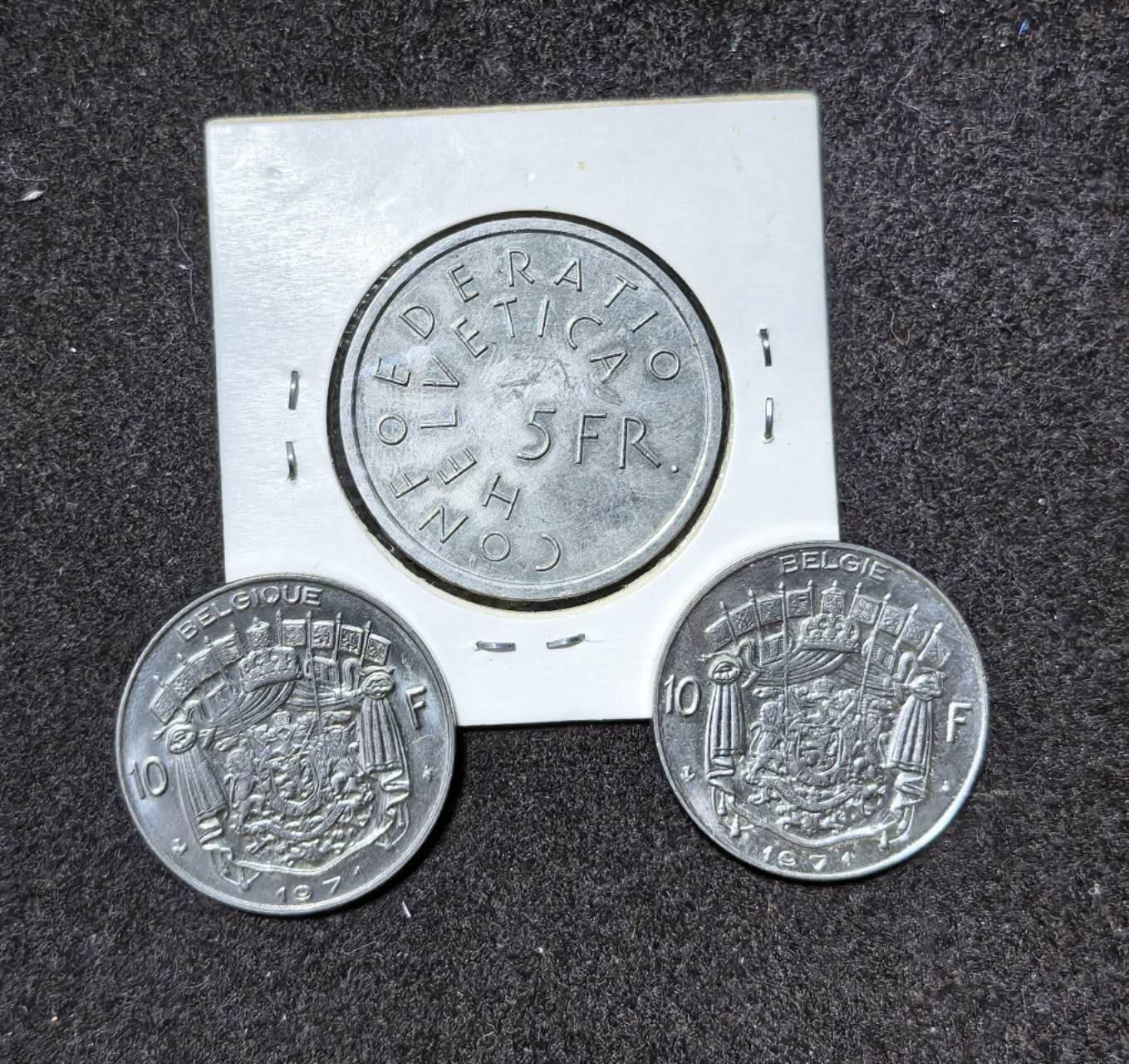 北京马甸外国币专卖第135期，外国币专场，陆续上拍，欢迎关注 瑞士5法郎纪念币，比利时10法郎2枚