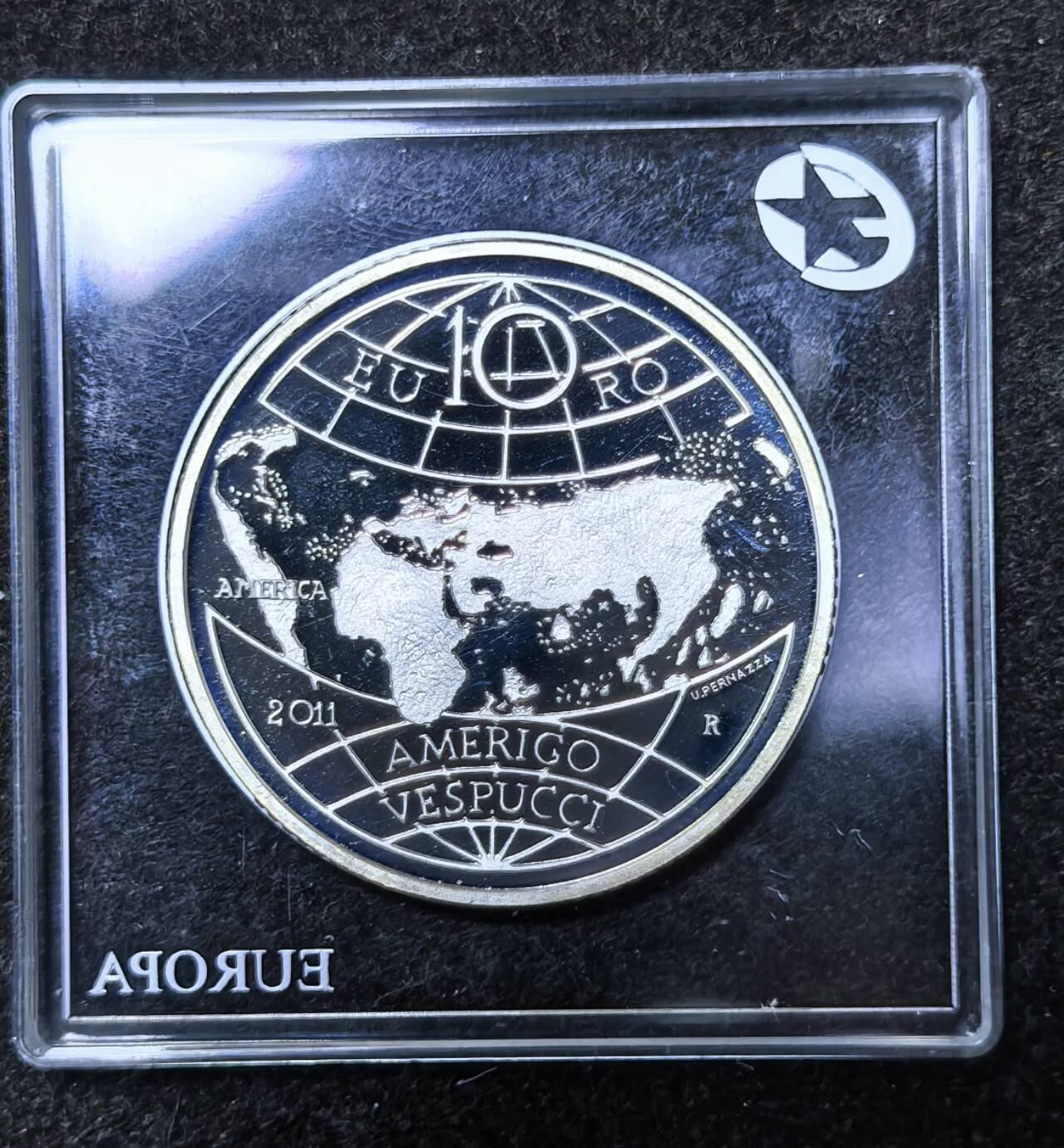 北京马甸外国币专卖第135期，外国币专场，陆续上拍，欢迎关注 意大利2011年欧洲之星系列探险家亚美利哥精制纪念银币