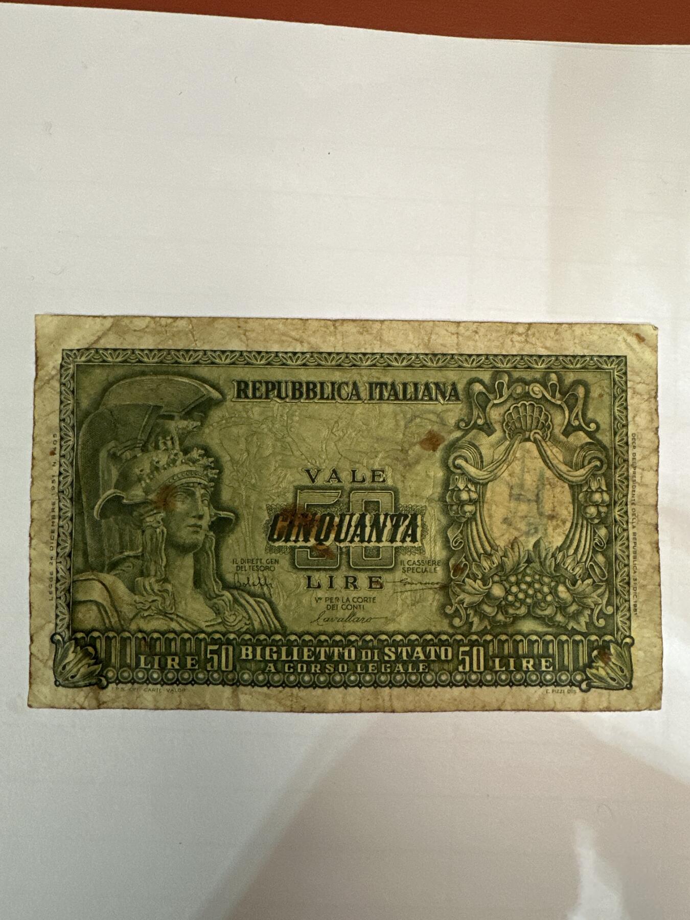 第二弹 纸币专场 1951年意大利50里拉