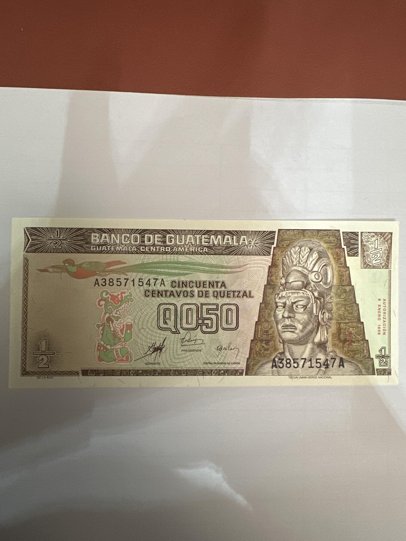 第二弹 纸币专场 1998年危地马拉1/2格查尔