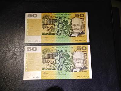 澳大利亚 1994年 50元 纸币 连号 UNC 直板无折  轻微压痕 单价  - 澳大利亚 1994年 50元 纸币 连号 UNC 直板无折  轻微压痕 单价 
