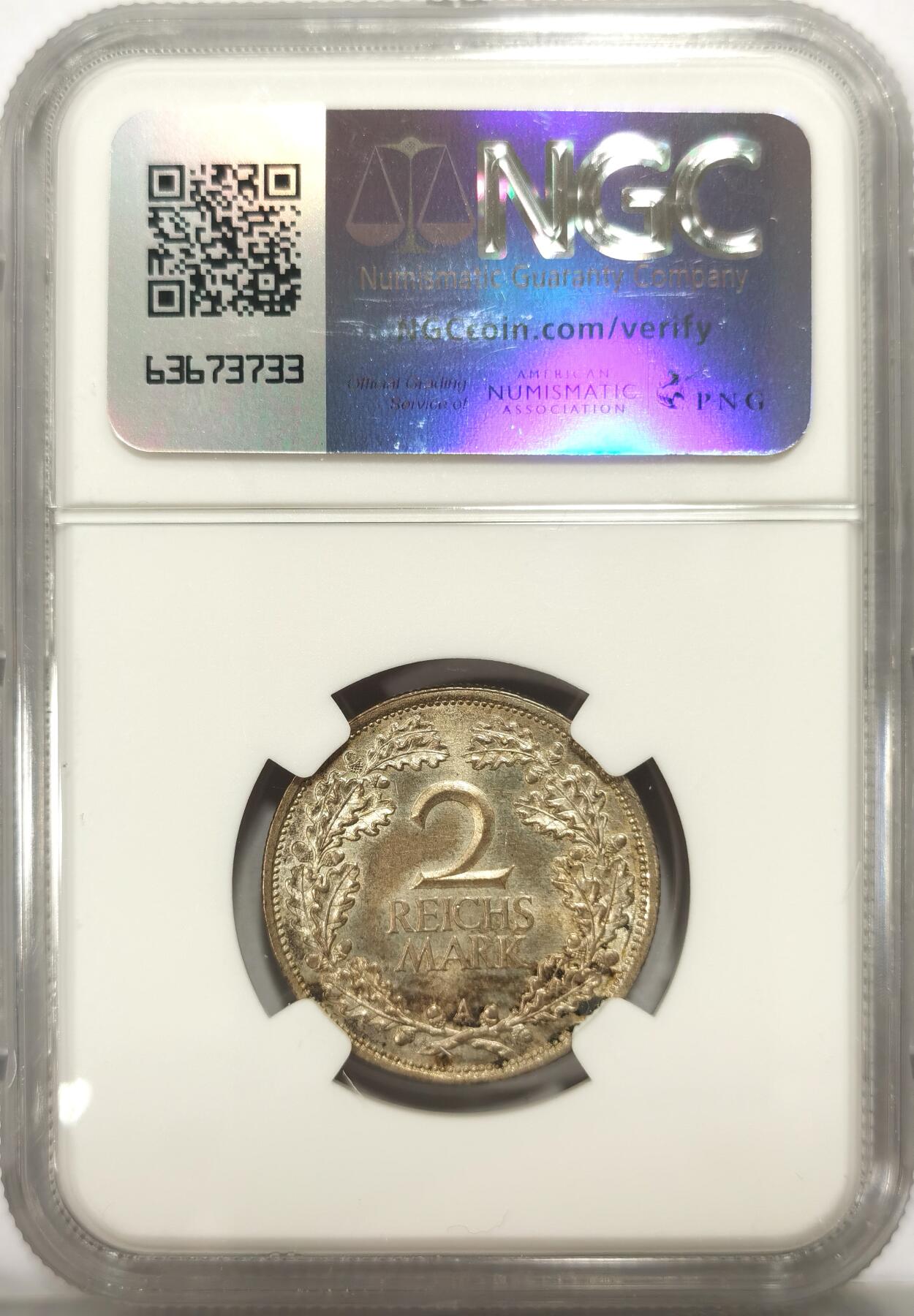 博洋堂世界钱币拍卖第113期（全场包邮） NGC MS63 德国魏玛共和国1926年A版2马克银币