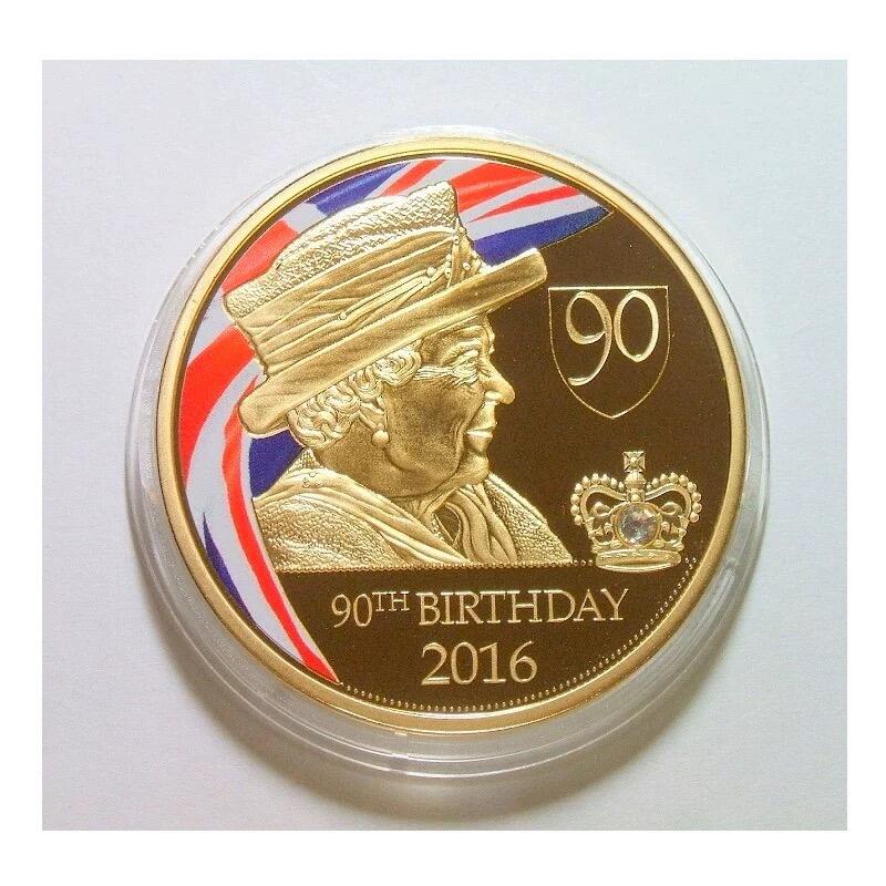 英国女王伊丽莎白青中老三时期 镶钻高浮雕精制彩色大镀金章 40MM