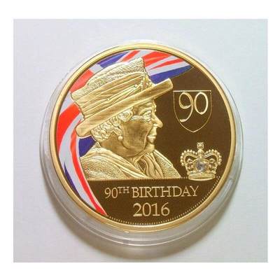 英国女王伊丽莎白青中老三时期 镶钻高浮雕精制彩色大镀金章 40MM - 英国女王伊丽莎白青中老三时期 镶钻高浮雕精制彩色大镀金章 40MM