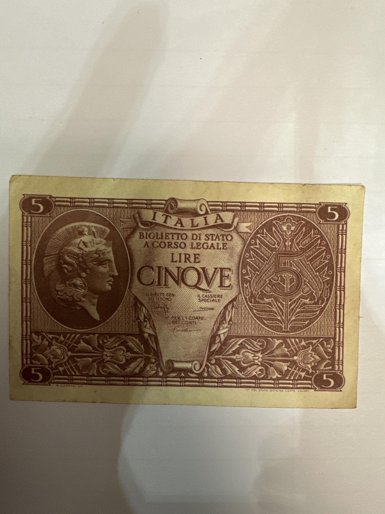 第二弹 纸币专场 1944年意大利5里拉