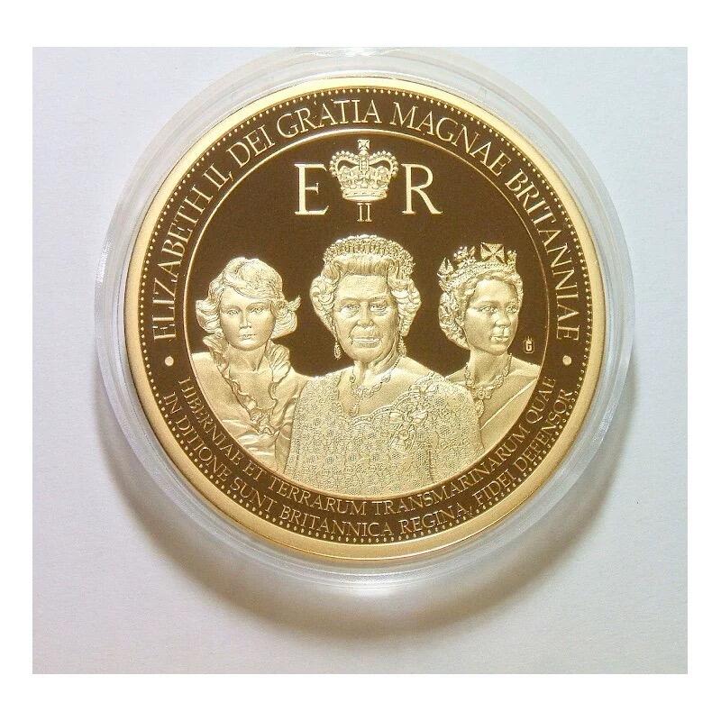 英国女王伊丽莎白青中老三时期 镶钻高浮雕精制彩色大镀金章 40MM
