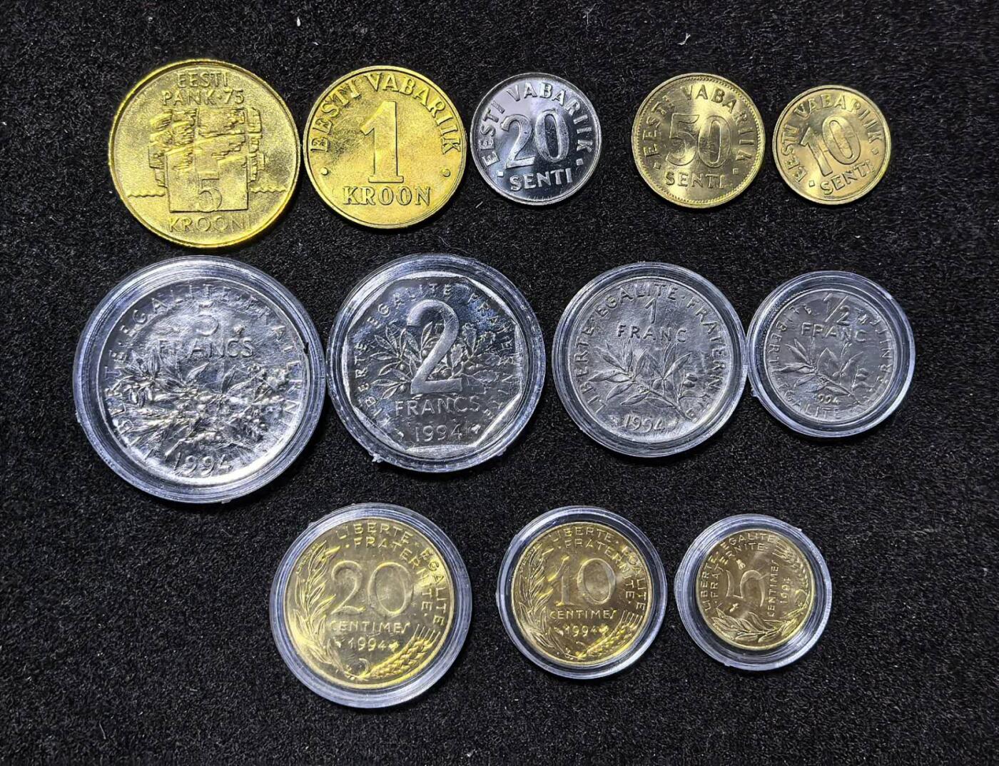 北京马甸外国币专卖第135期，外国币专场，陆续上拍，欢迎关注 爱沙尼亚5枚，94版法国7枚，品相全新