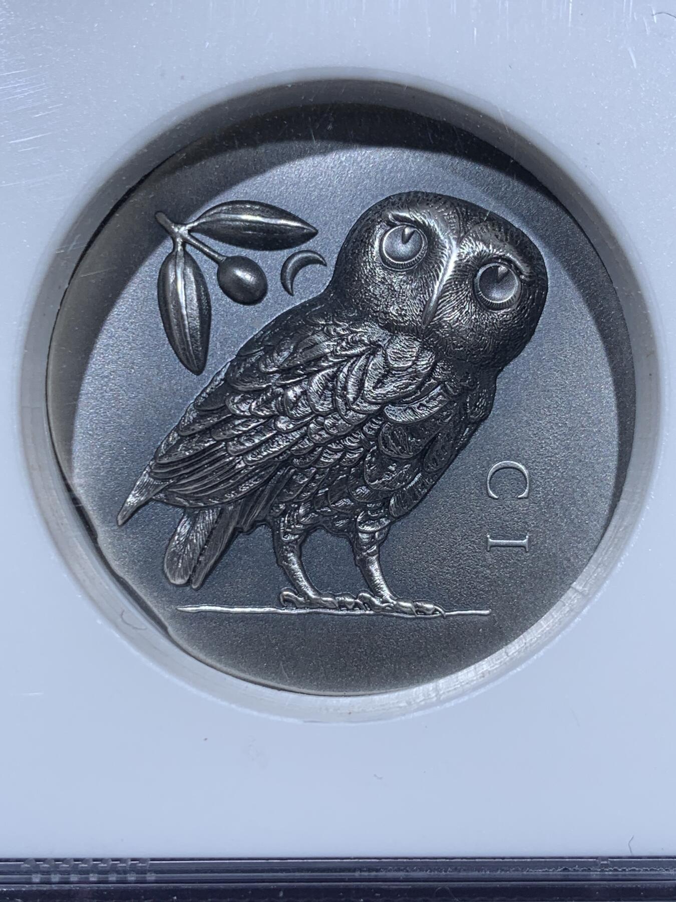 《竞宝斋》第360场 周日，周一  2场连拍 （全场包邮） NGC MS70ANTIQUED 库克2021雅典娜猫头鹰银币，智慧的象征，发行量999，送礼佳品，加厚盒装。