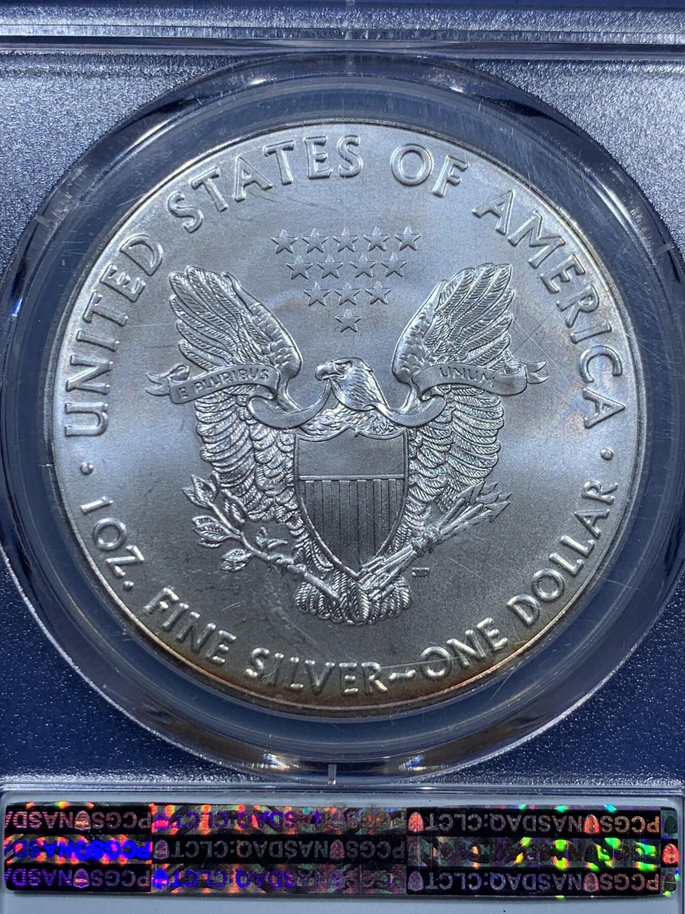 《竞宝斋》第360场 周日，周一  2场连拍 （全场包邮） PCGS MS69 美国2016年行走女神1盎司大银币 三十周年纪念 背面支撑有磕