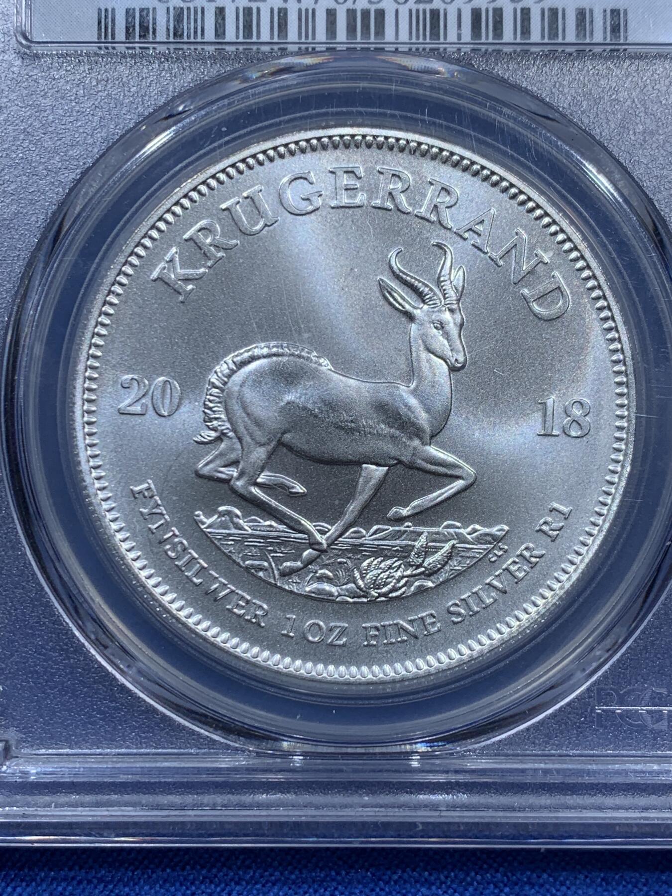 《竞宝斋》第360场 周日，周一  2场连拍 （全场包邮） PCGS MS70 南非2018年1兰特蹬羚银币