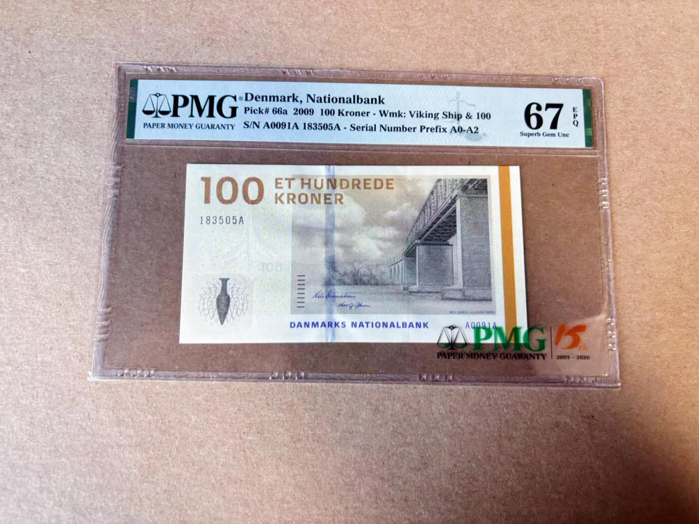 【Blue Auction】✨世界纸币精拍第629期【精】 【A0无47】丹麦 2009年100克朗 PMG67EPQ 高分