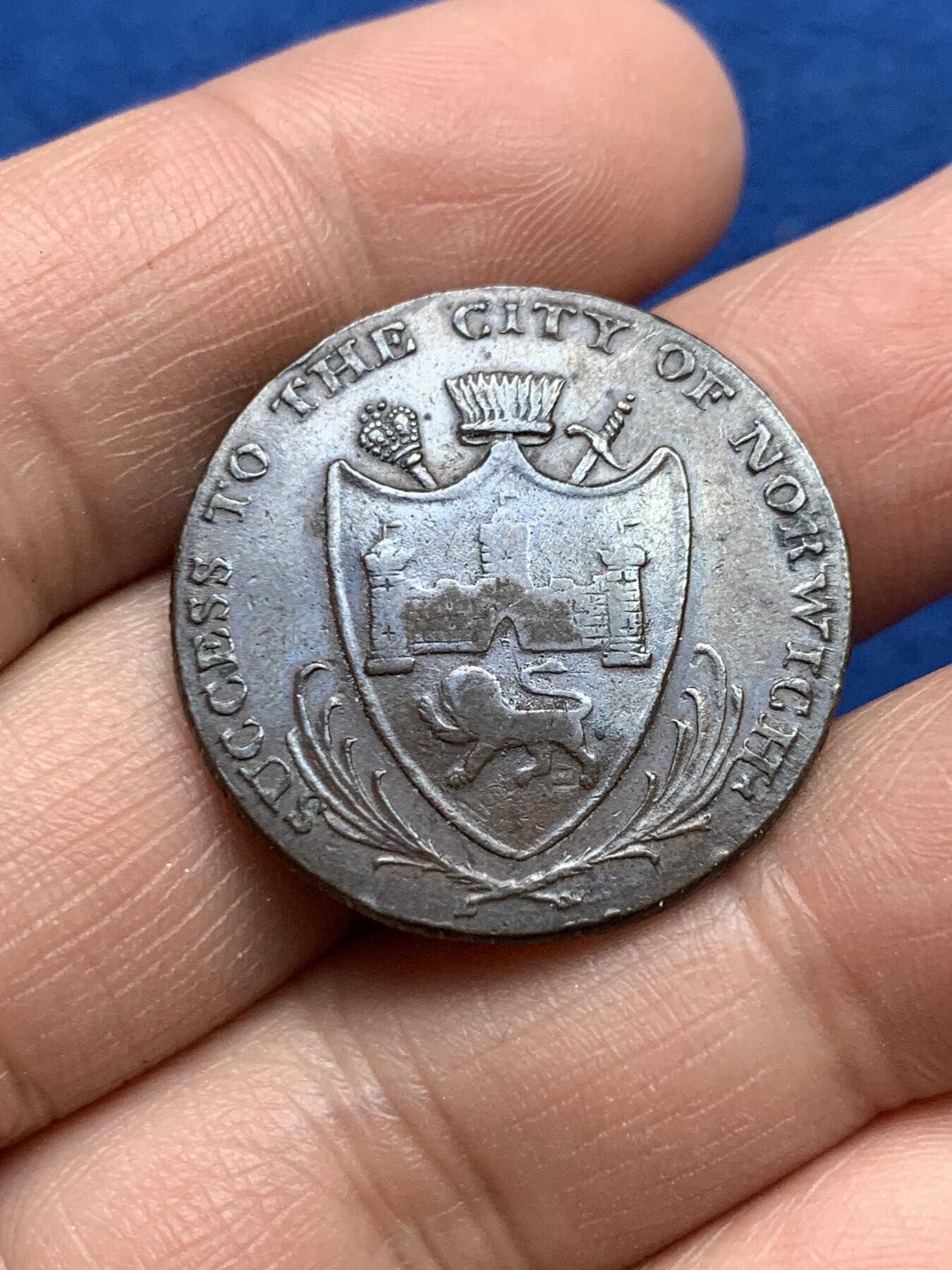 《竞宝斋》第360场 周日，周一  2场连拍 （全场包邮） 英国1792年诺福克郡诺里奇市半便士代币Token铜币，少见品种