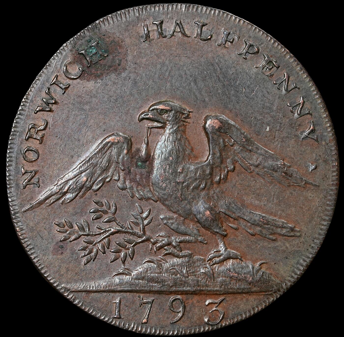 修遠堂世界钱币第六十期 1793年英国诺维奇1/2便士代用币