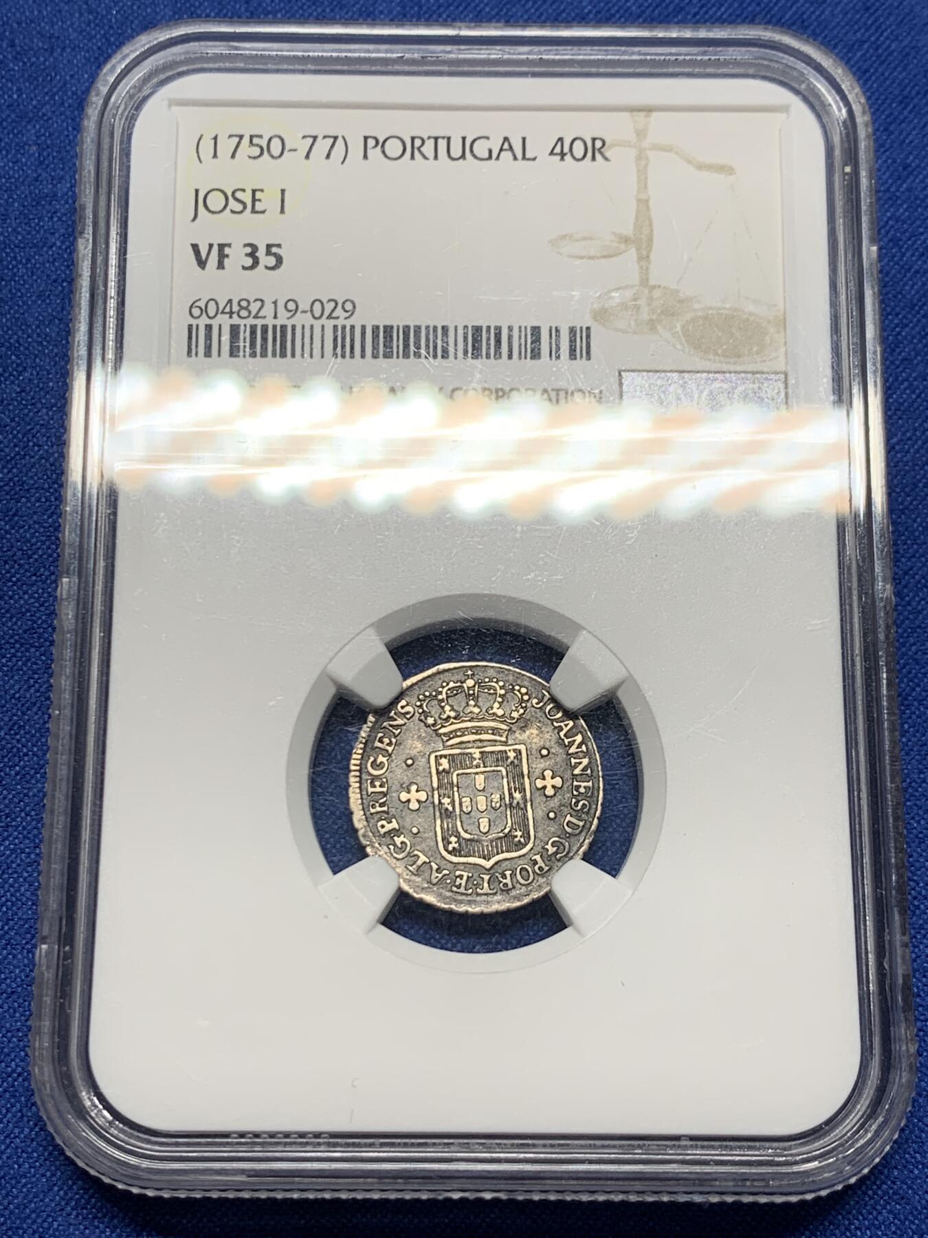 《竞宝斋》第360场 周日，周一  2场连拍 （全场包邮） NGC VF35 葡萄牙1750-1777年40里斯银币 非常少见，亚军分，国王是若泽一世在世的时候，这种辅币能找到这么好品，并且打制这么清楚的，实属少见。