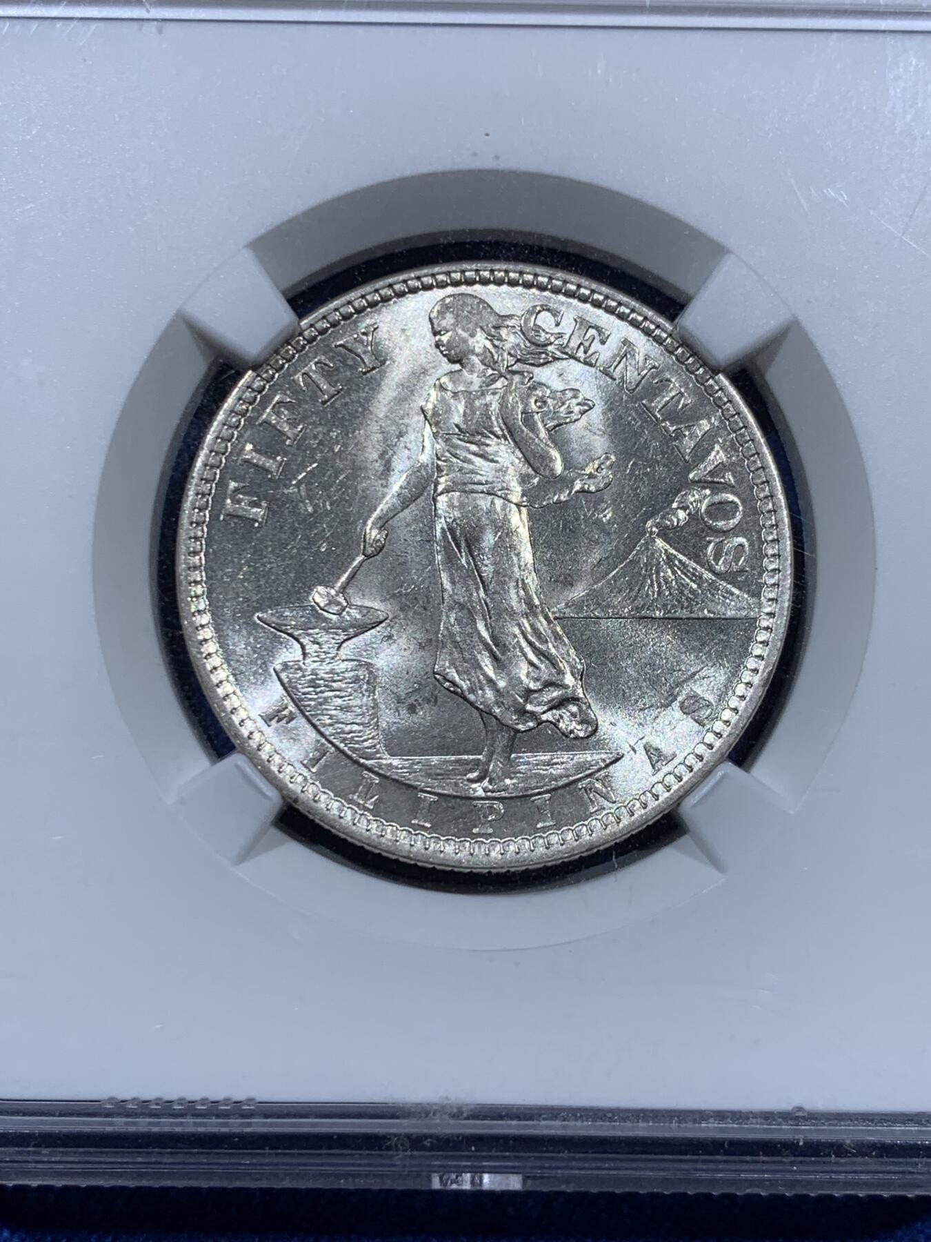 《竞宝斋》第360场 周日，周一  2场连拍 （全场包邮） NGC MS63 美属菲律宾 1921年 战前鹰徽50分银币