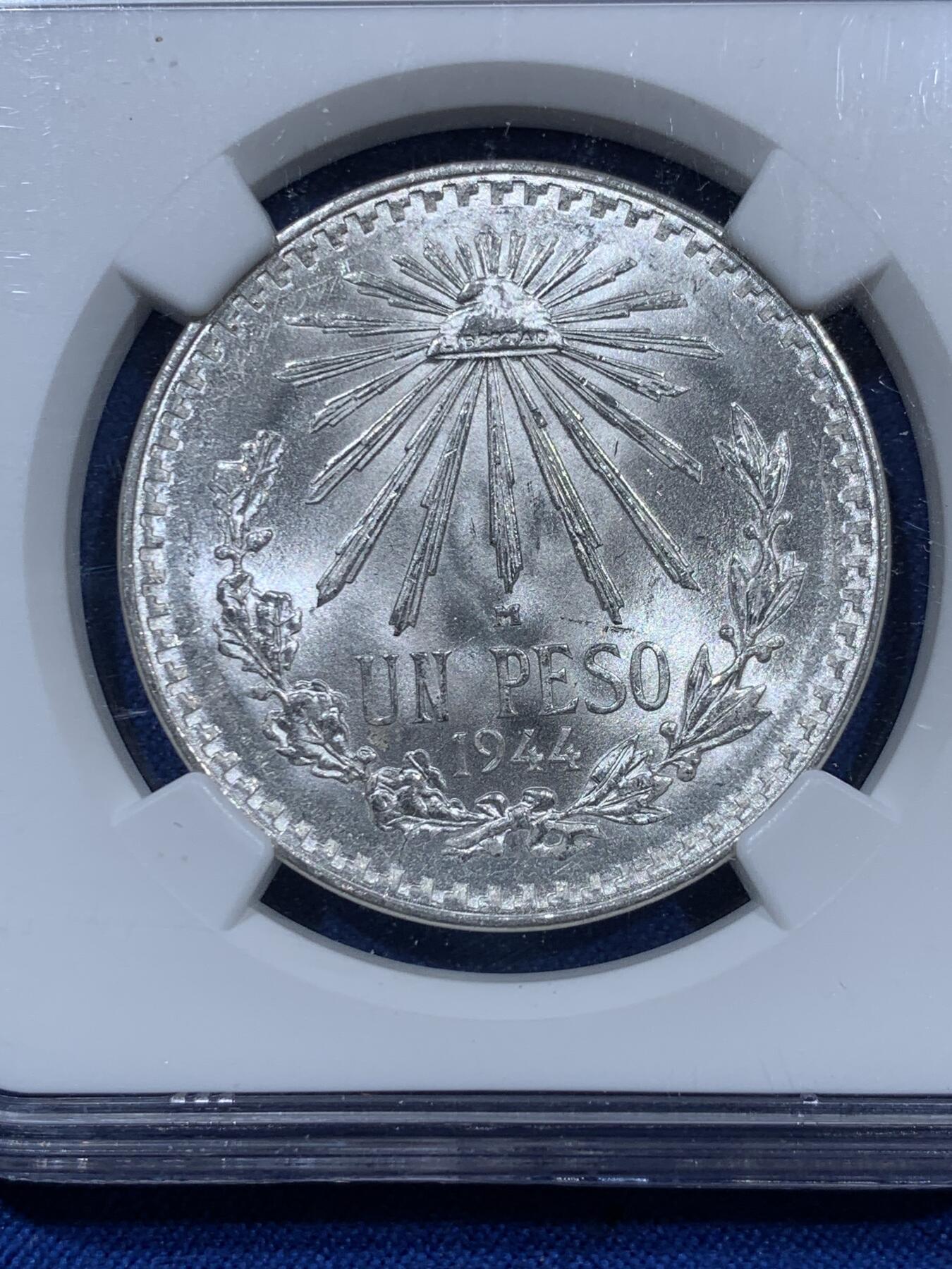 《竞宝斋》第360场 周日，周一  2场连拍 （全场包邮） NGC MS66 墨西哥1944M小鹰洋1比索银币