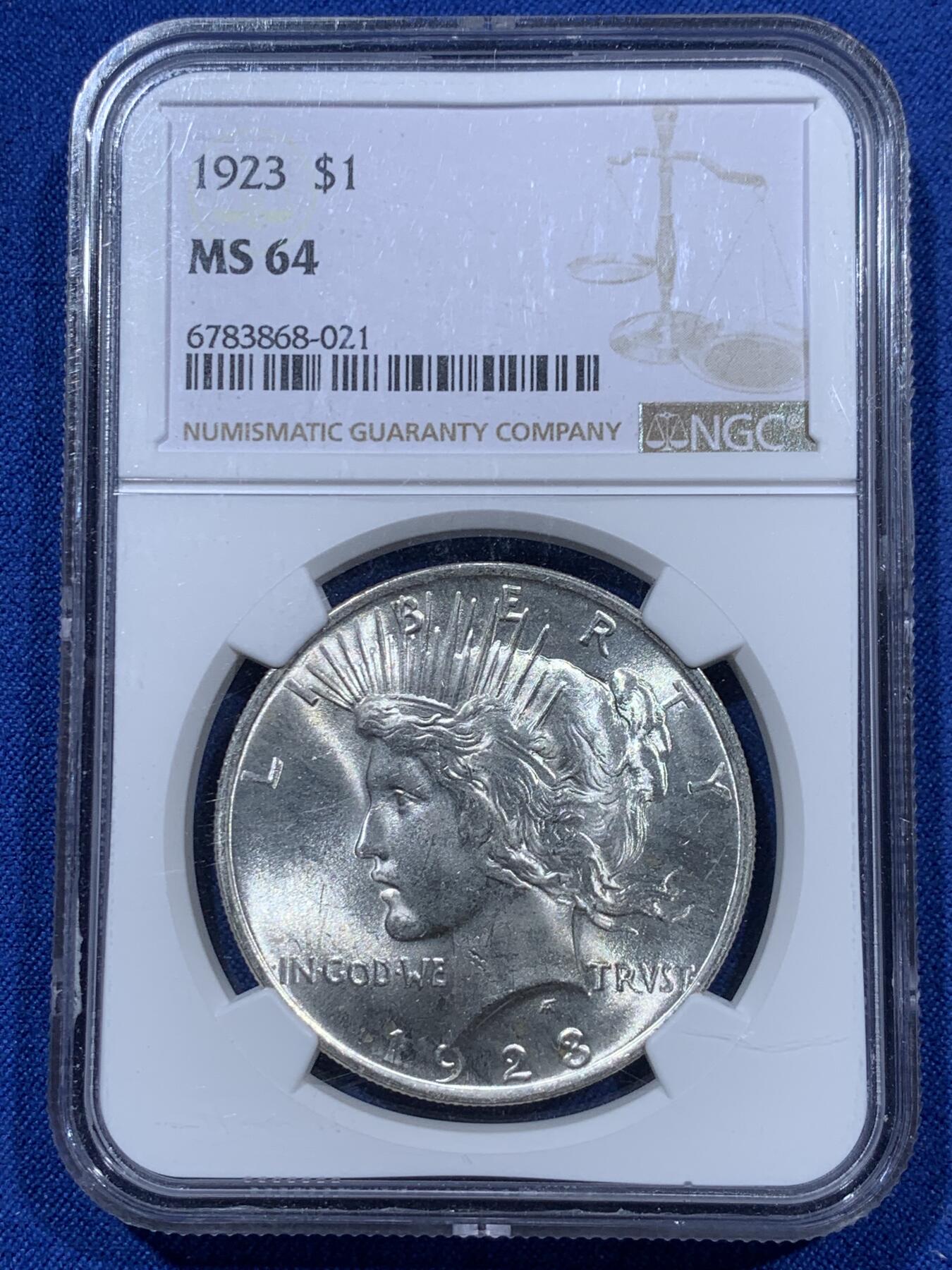 《竞宝斋》第360场 周日，周一  2场连拍 （全场包邮） NGC MS64 美国1923年和平银币一元