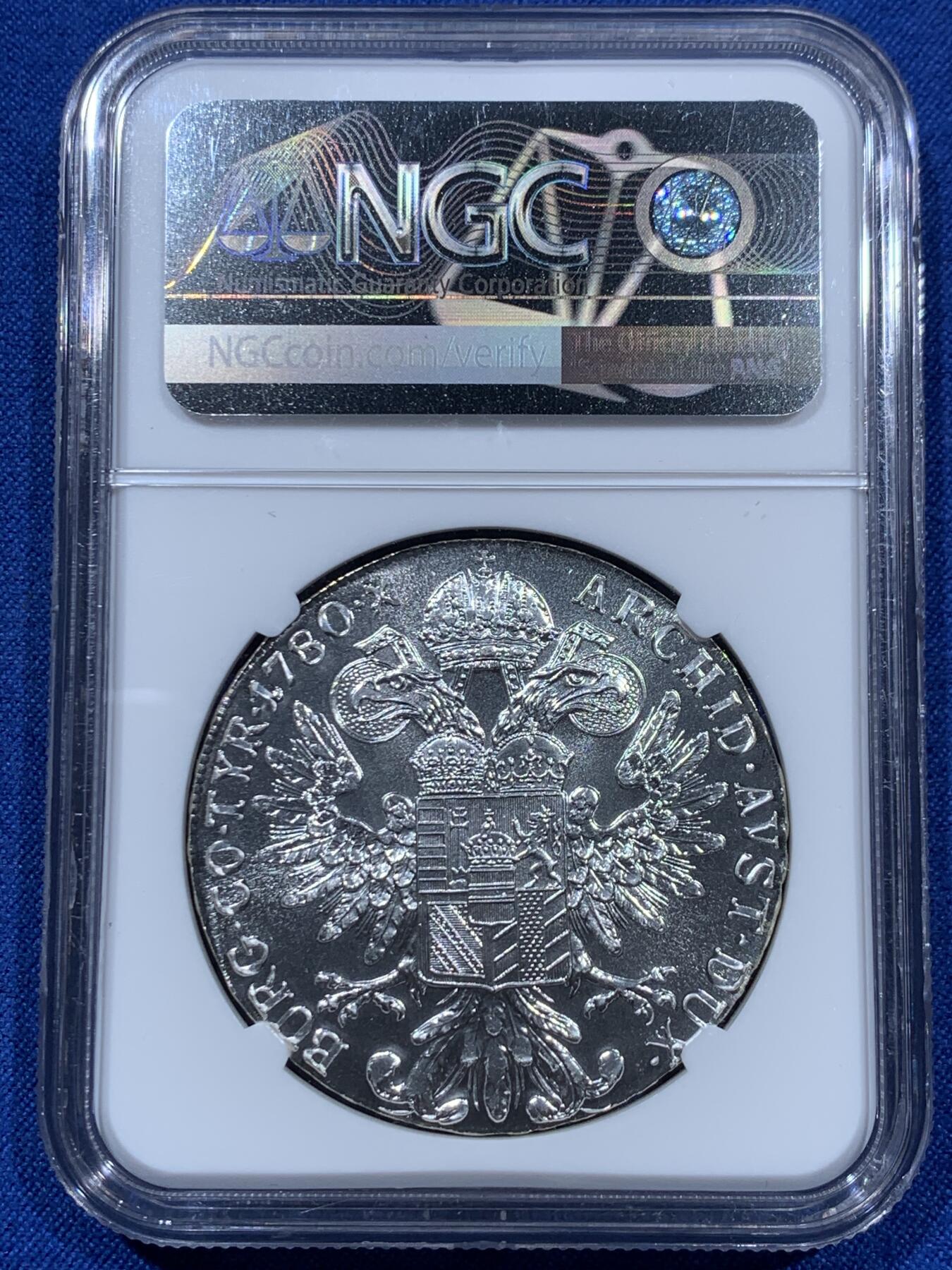 《竞宝斋》第360场 周日，周一  2场连拍 （全场包邮） NGC MS66 奥匈帝国1780年奥地利女王大奶妈1泰勒 官方后铸版银币