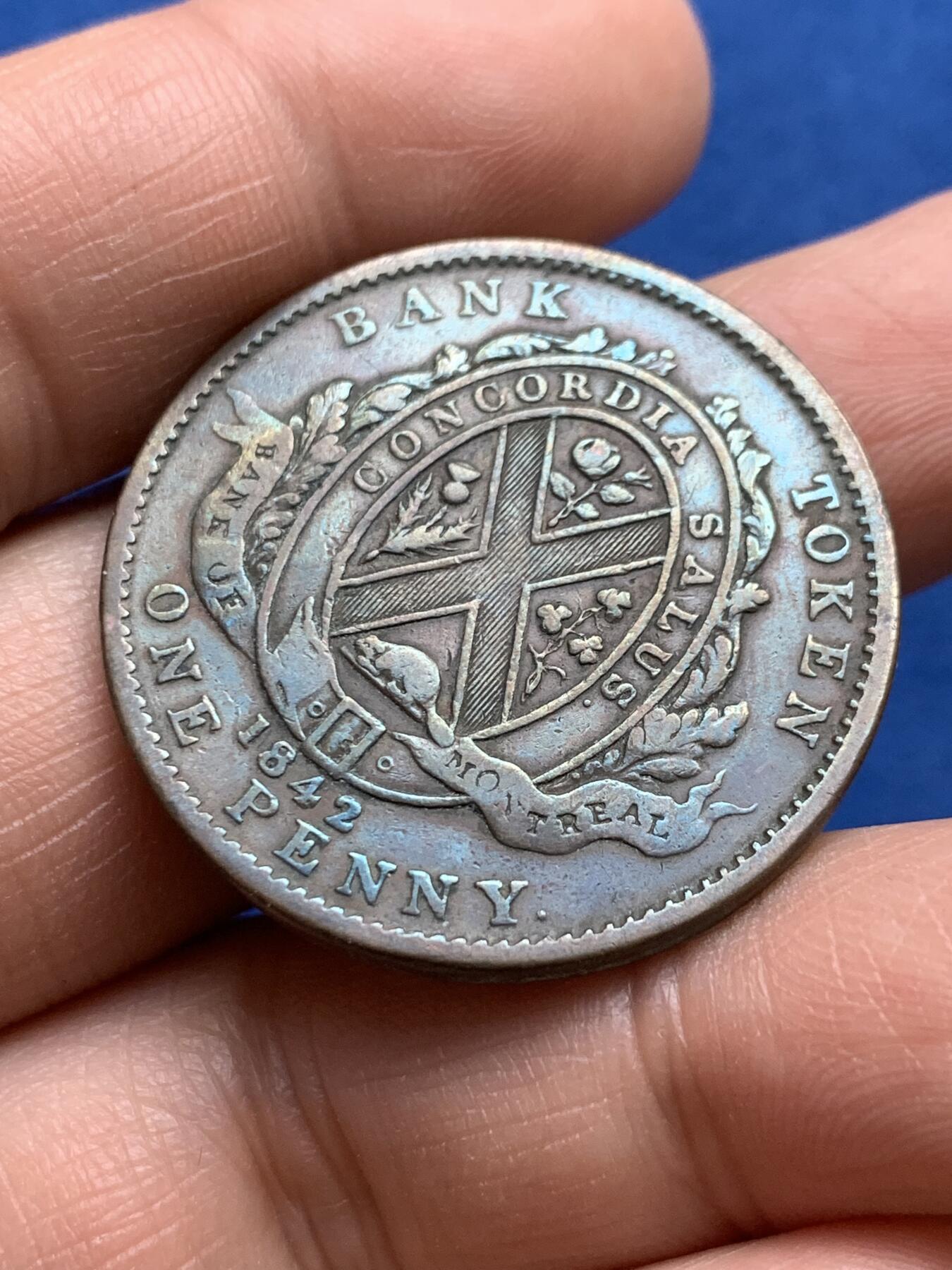 《竞宝斋》第360场 周日，周一  2场连拍 （全场包邮） 加拿大1842年下加拿大蒙特利尔银行1便士代币Token铜币，少见品种，克劳斯目录收录