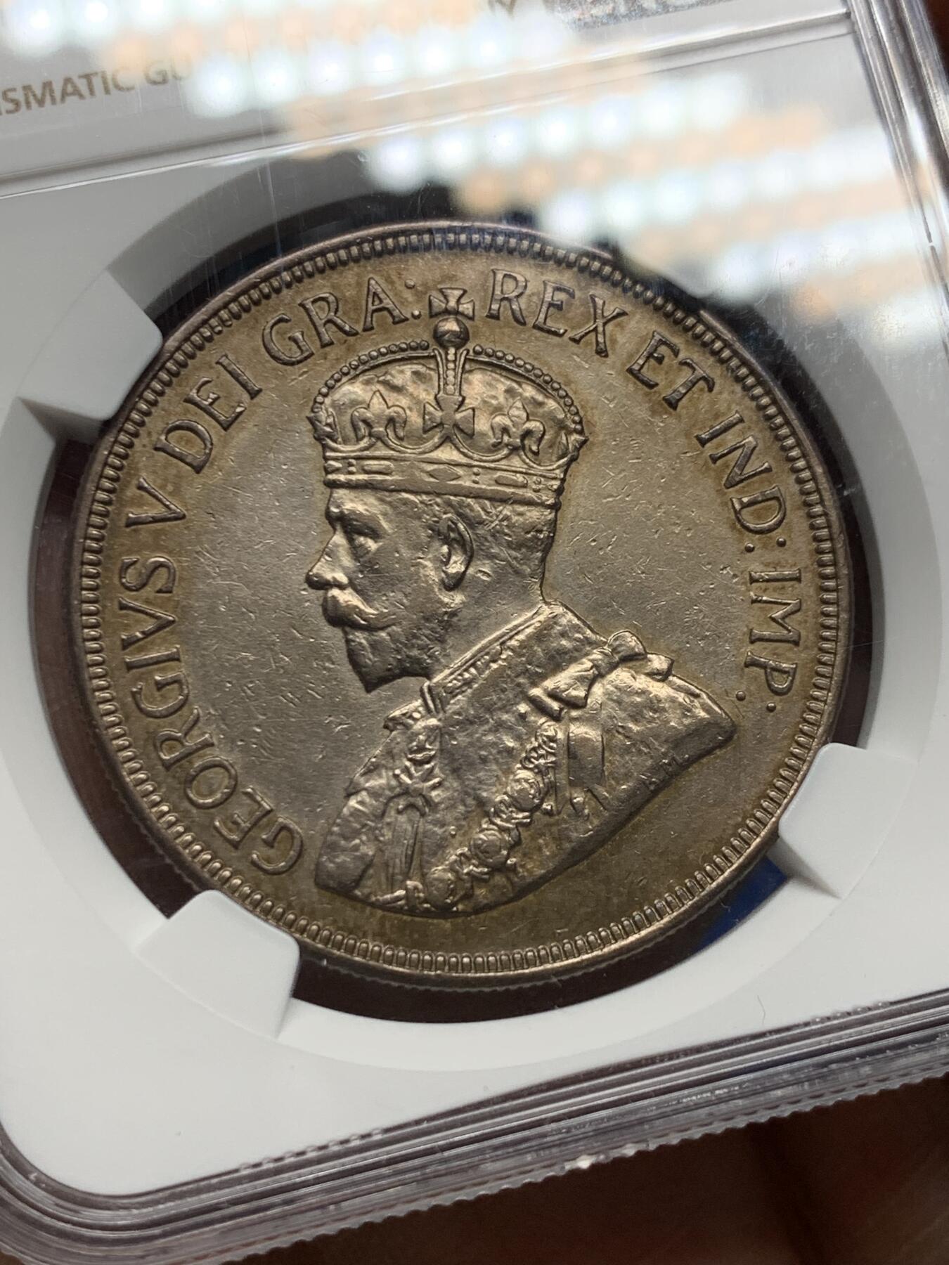 《竞宝斋》第360场 周日，周一  2场连拍 （全场包邮） NGC AUD 1928年英属塞浦路斯45P银币  币面高点俱在，淡金色包浆，好品稀少发行量仅有八万枚。