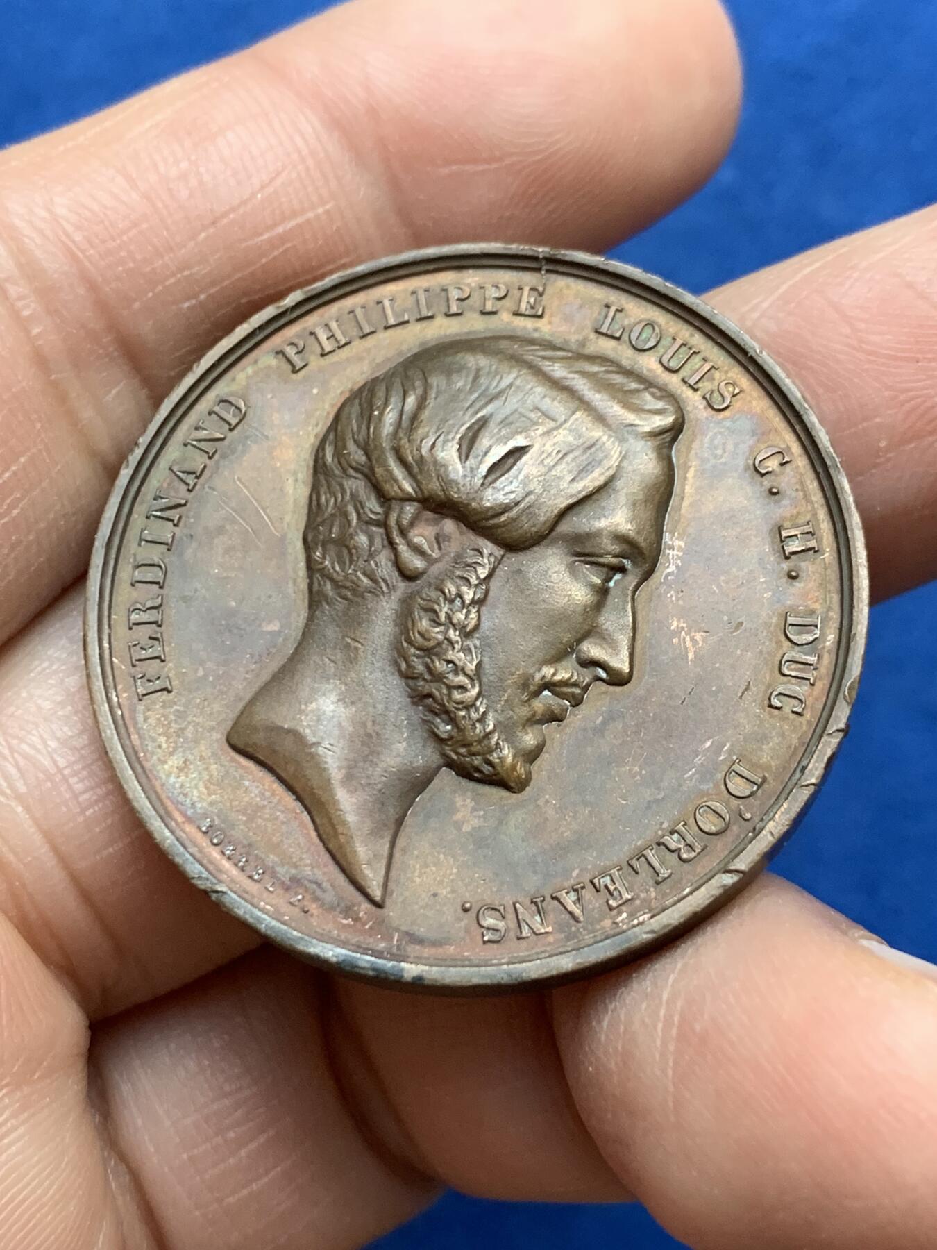 《竞宝斋》第360场 周日，周一  2场连拍 （全场包邮） 1842年法国奥尔良公爵铜质纪念章，蜜蜂铜标边铭，36.6mm，22g