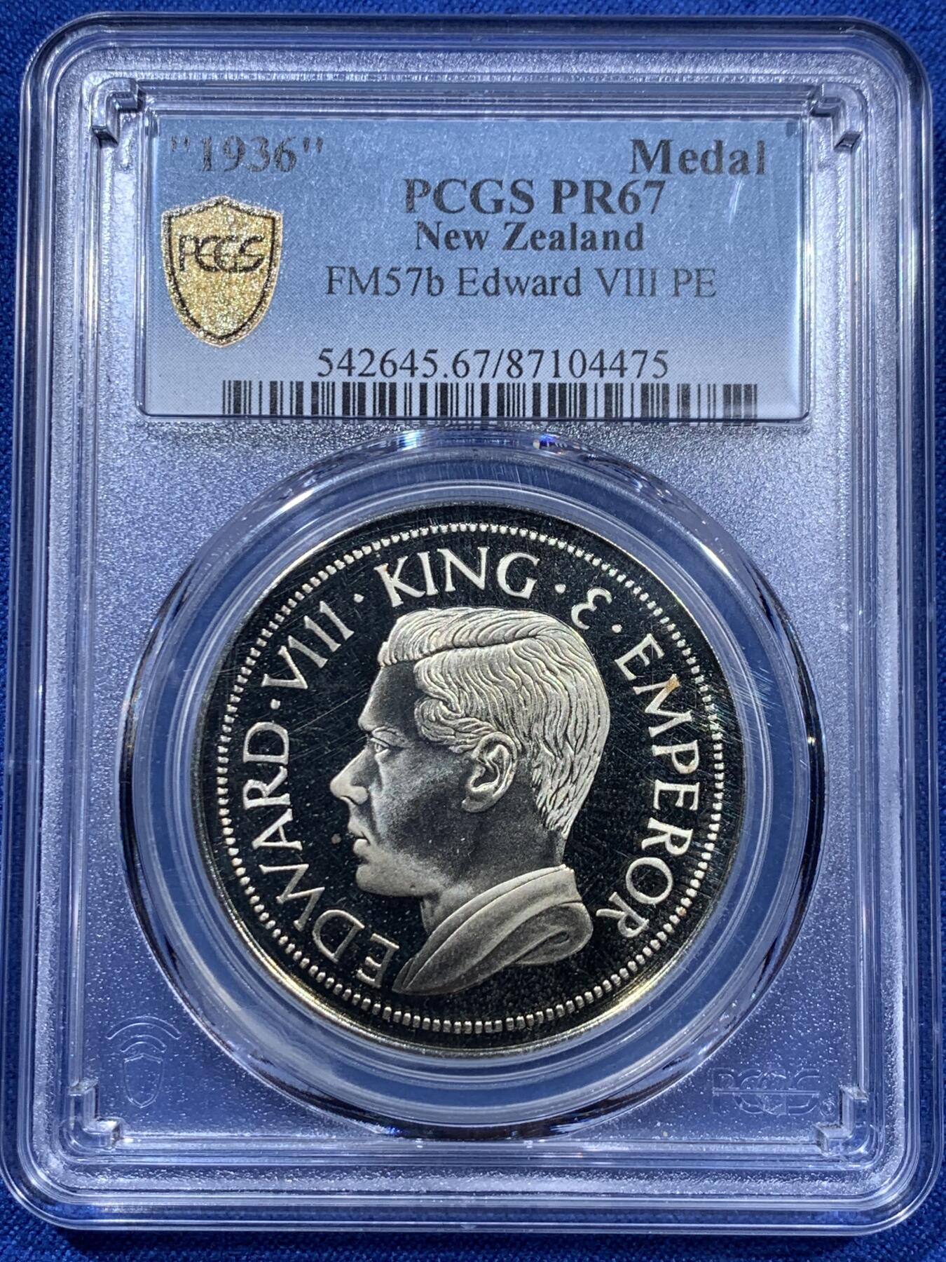 《竞宝斋》第360场 周日，周一  2场连拍 （全场包邮） PCGS PR67 亚军分 1936年（币面标注） 英国爱德华八世 英属新西兰几维鸟 克朗币 戏铸币