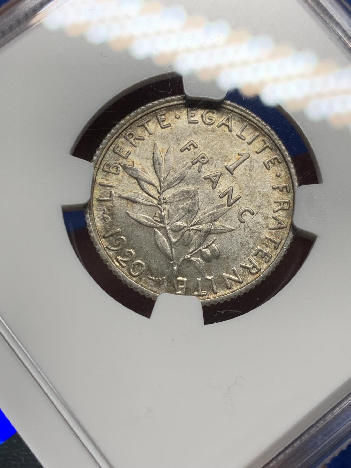 《竞宝斋》第360场 周日，周一  2场连拍 （全场包邮） NGC MS63 法国1920年播种女神1法郎银币