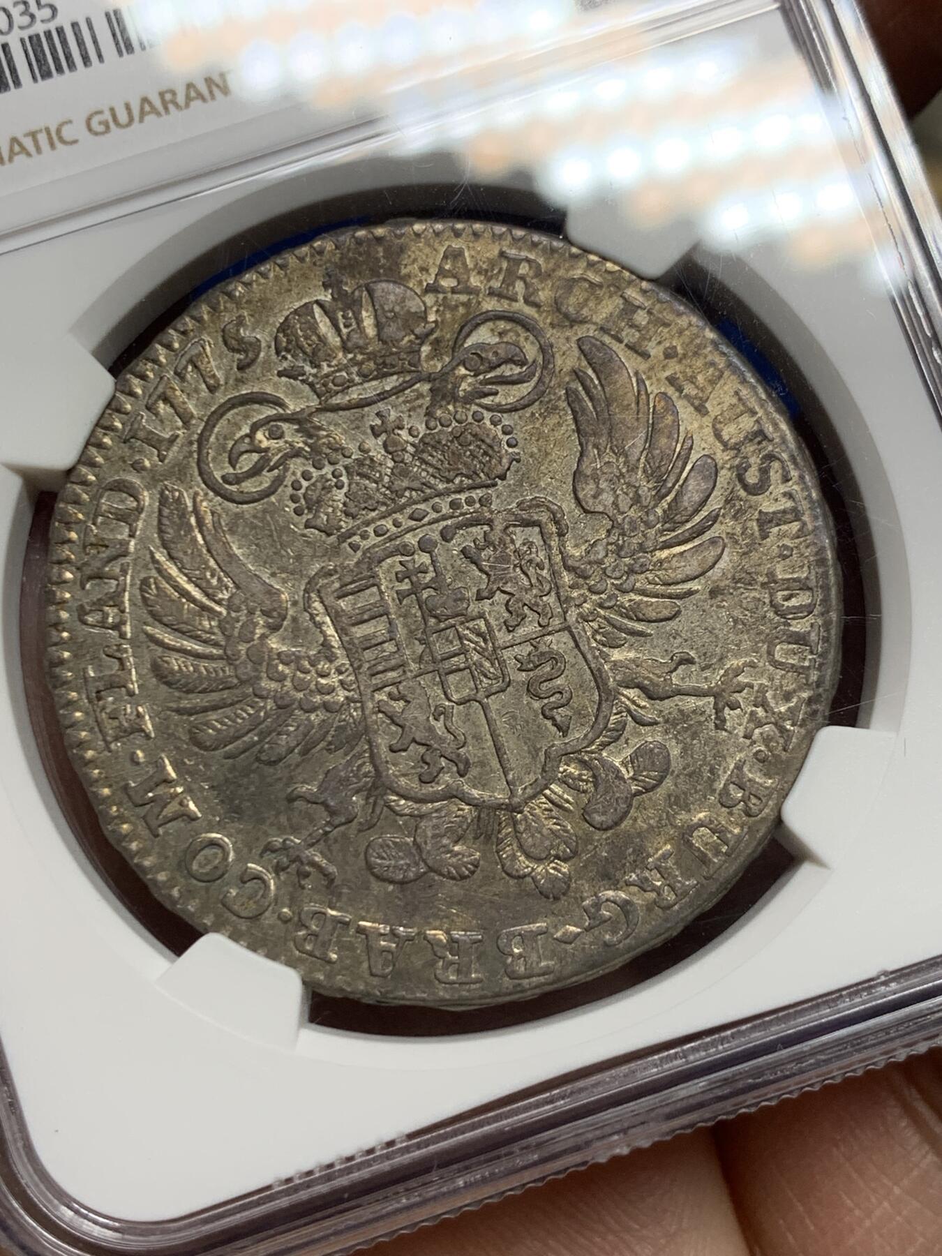 《竞宝斋》第360场 周日，周一  2场连拍 （全场包邮） NGC AU50 奥属尼德兰 1775年 1KT 泰勒型大银币