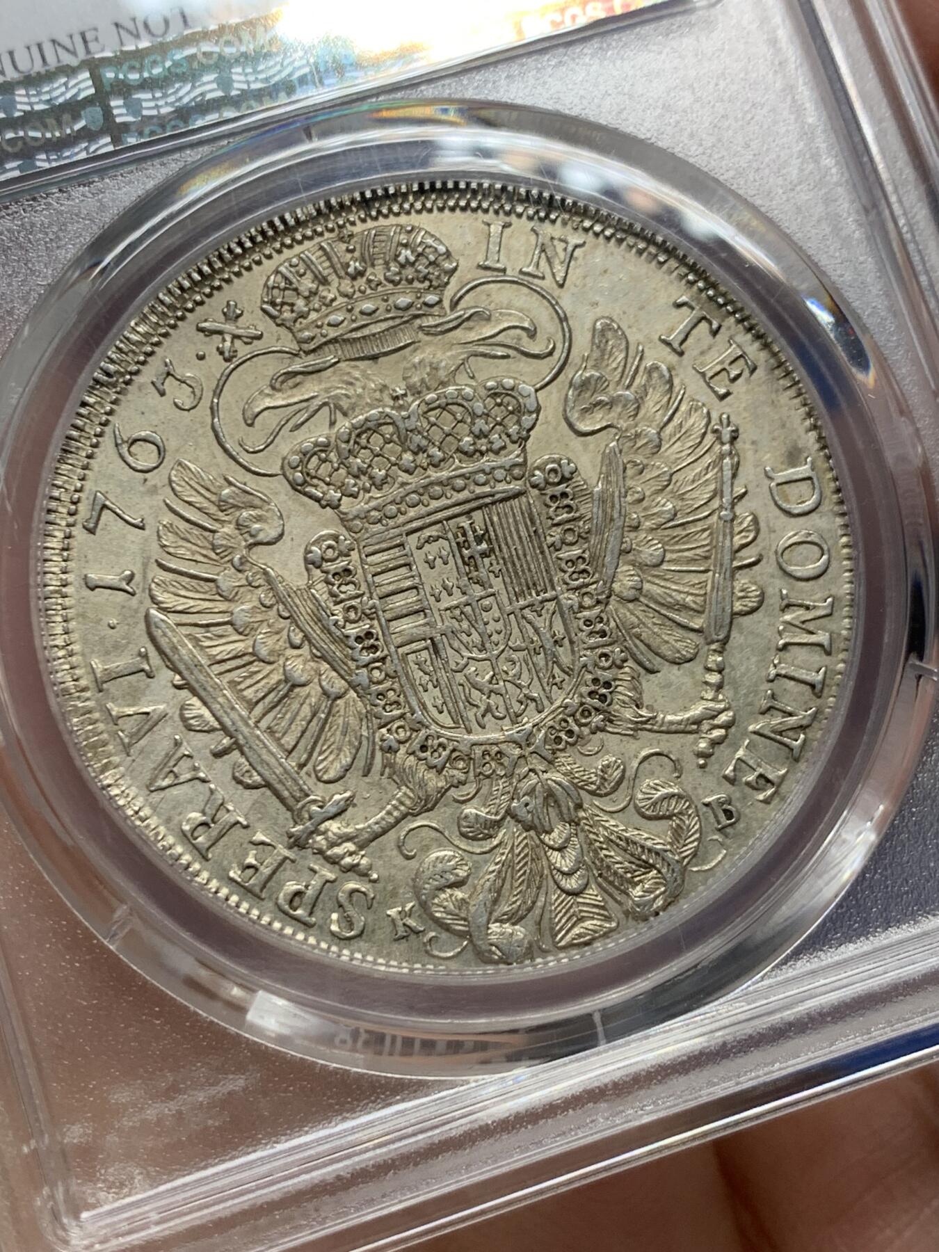 《竞宝斋》第360场 周日，周一  2场连拍 （全场包邮） PCGS AU 奥地利帝国 1763年 弗朗西斯一世 泰勒大银币 高点俱在 感觉低评了