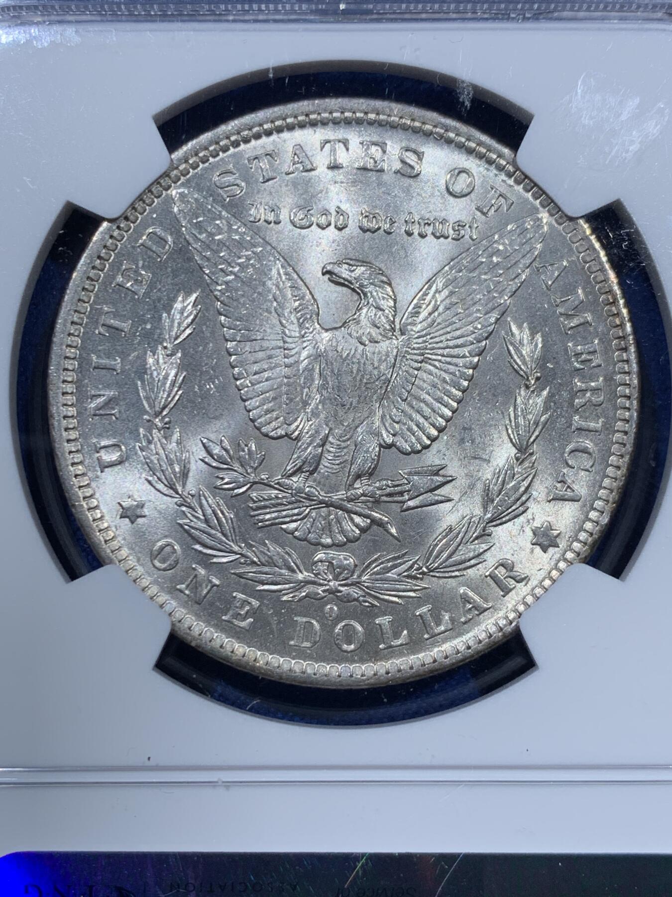 《竞宝斋》第360场 周日，周一  2场连拍 （全场包邮） NGC MS63 美国1884年O版摩根1美元银币  N标签年份标错