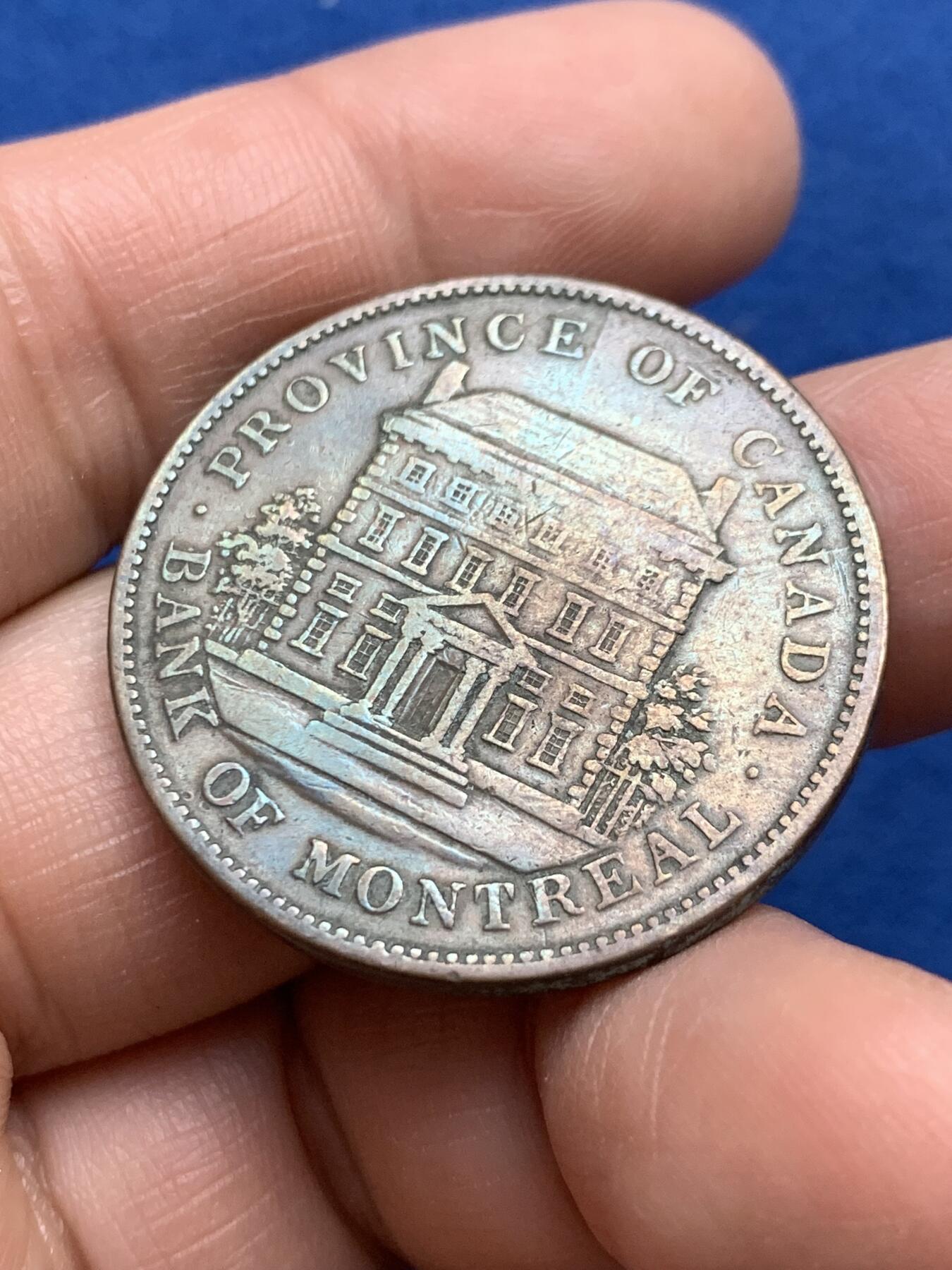 《竞宝斋》第360场 周日，周一  2场连拍 （全场包邮） 加拿大1842年下加拿大蒙特利尔银行1便士代币Token铜币，少见品种，克劳斯目录收录